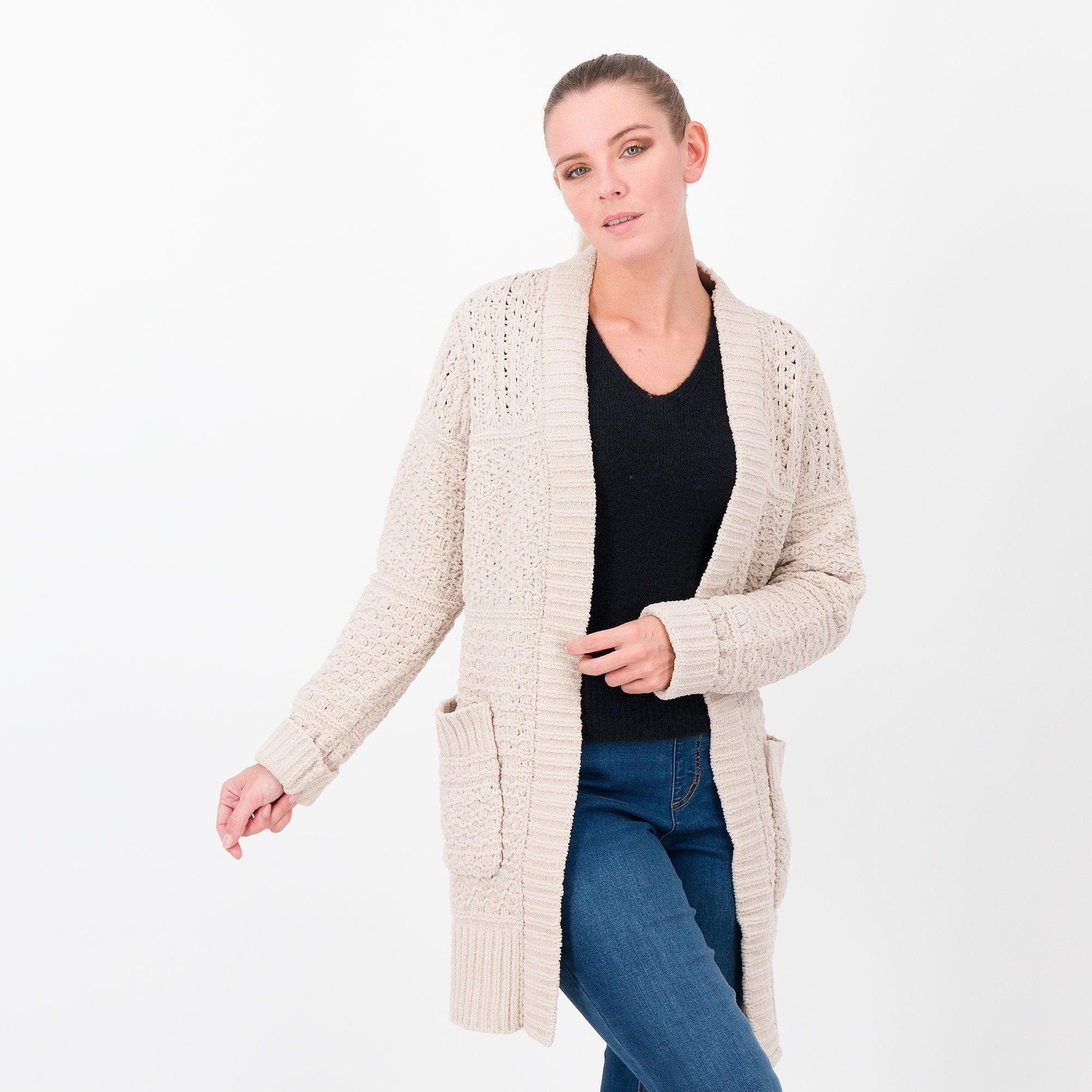 QVC Nina Leonard Cardigan in ciniglia con bordi a coste