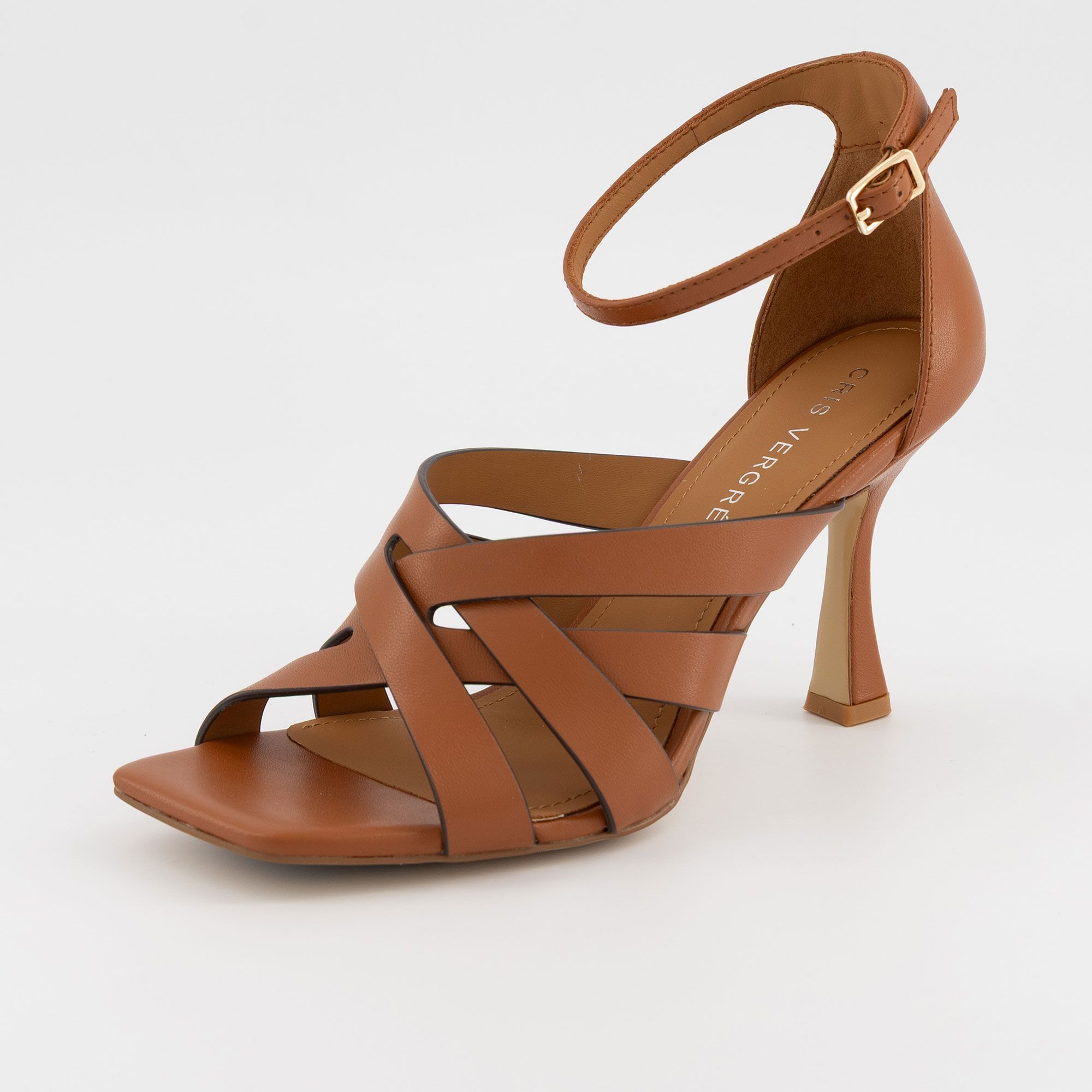 Cris Vergré
Sandali in pelle con
fascette intrecciate
e tacco 9 cm