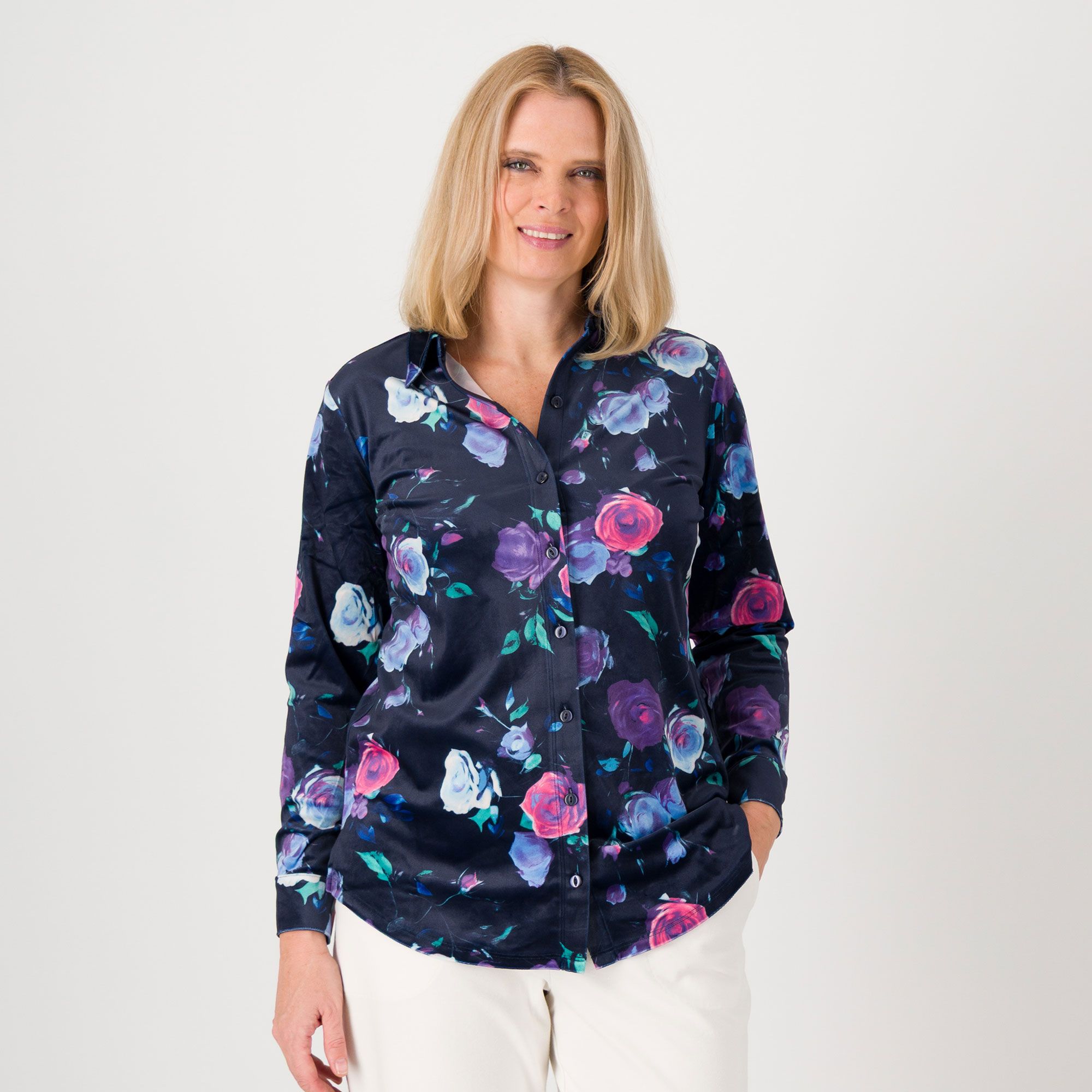 Denim & Co.
Camicia in velluto
fantasia a maniche
lunghe