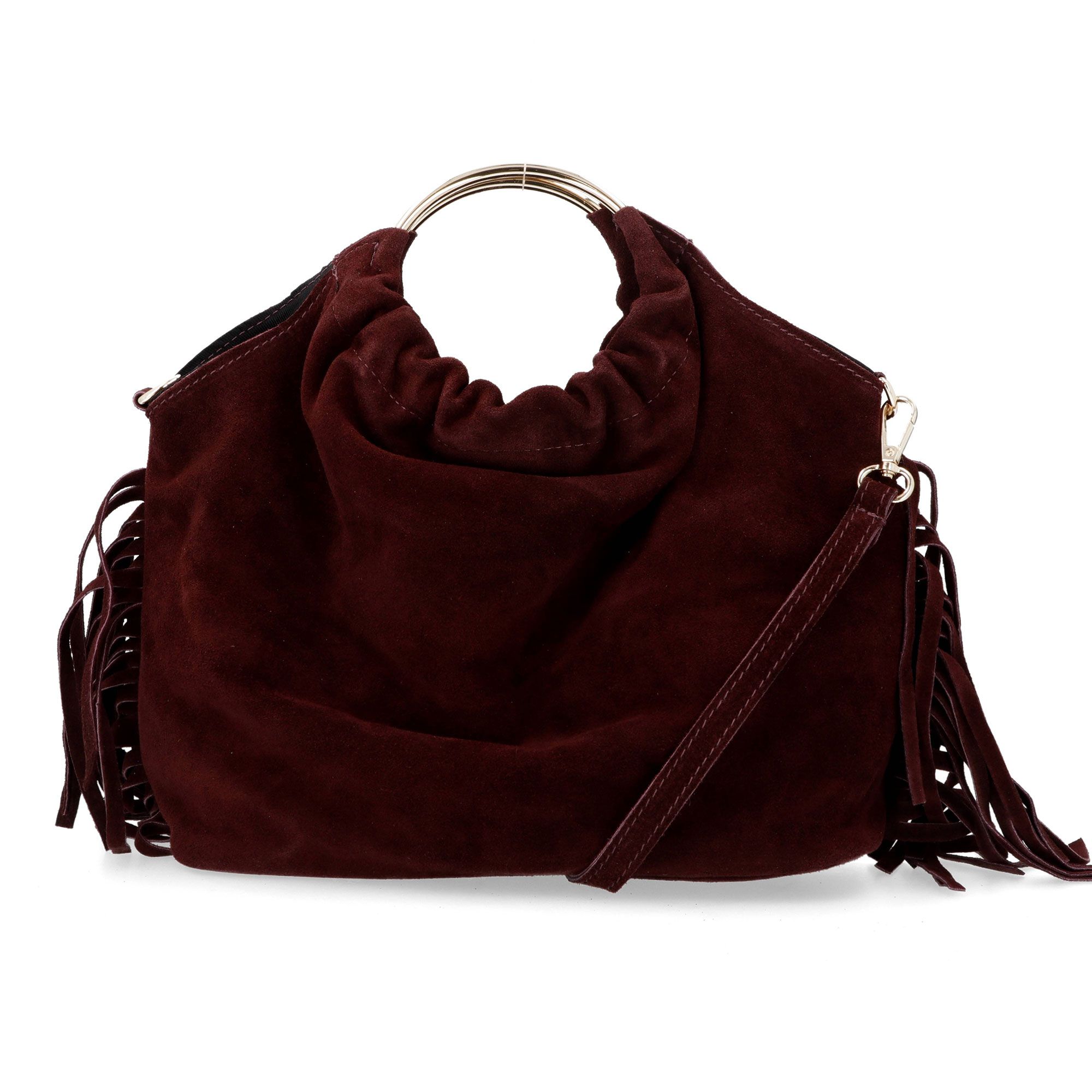 Le Corone Bags
Borsa a mano in
pelle scamosciata
con frange