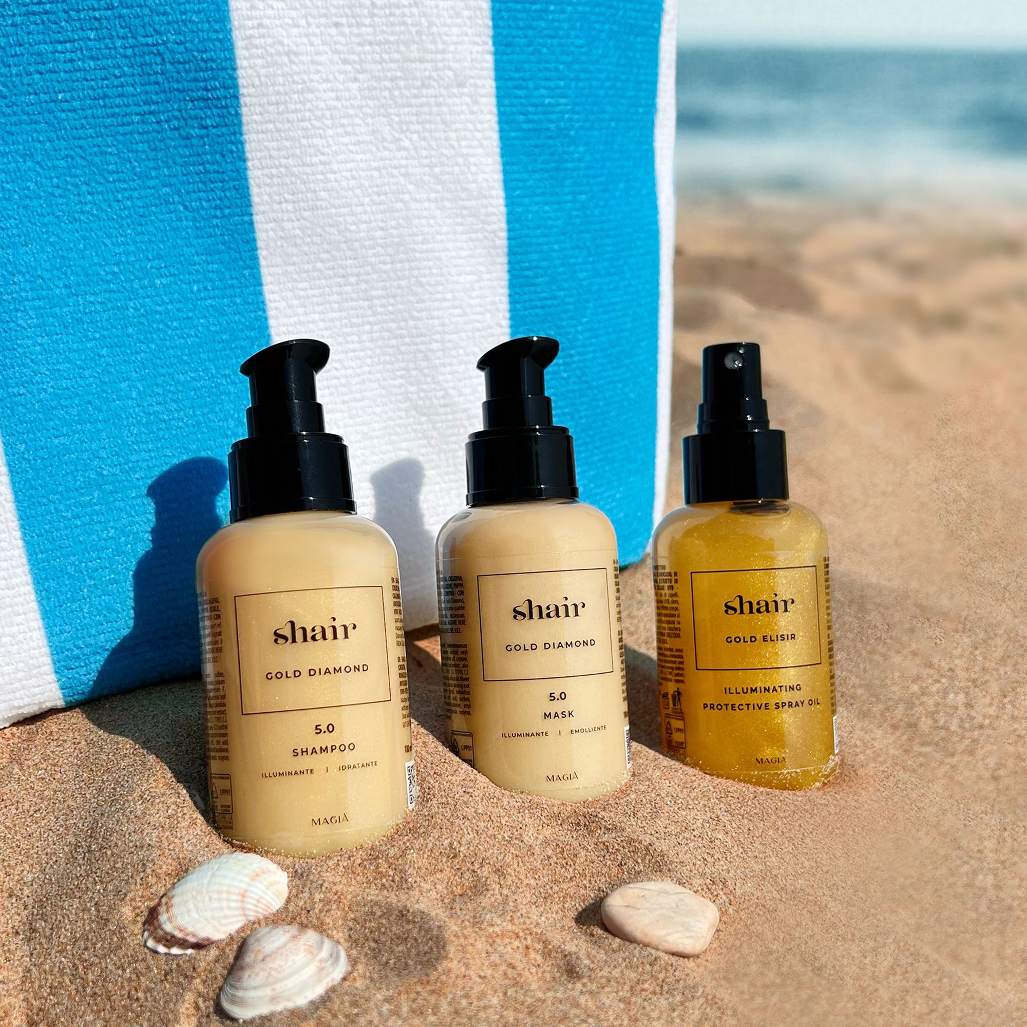SHAIR
Kit Gold Diamond:
shampoo, maschera,
olio spray (3x100ml)