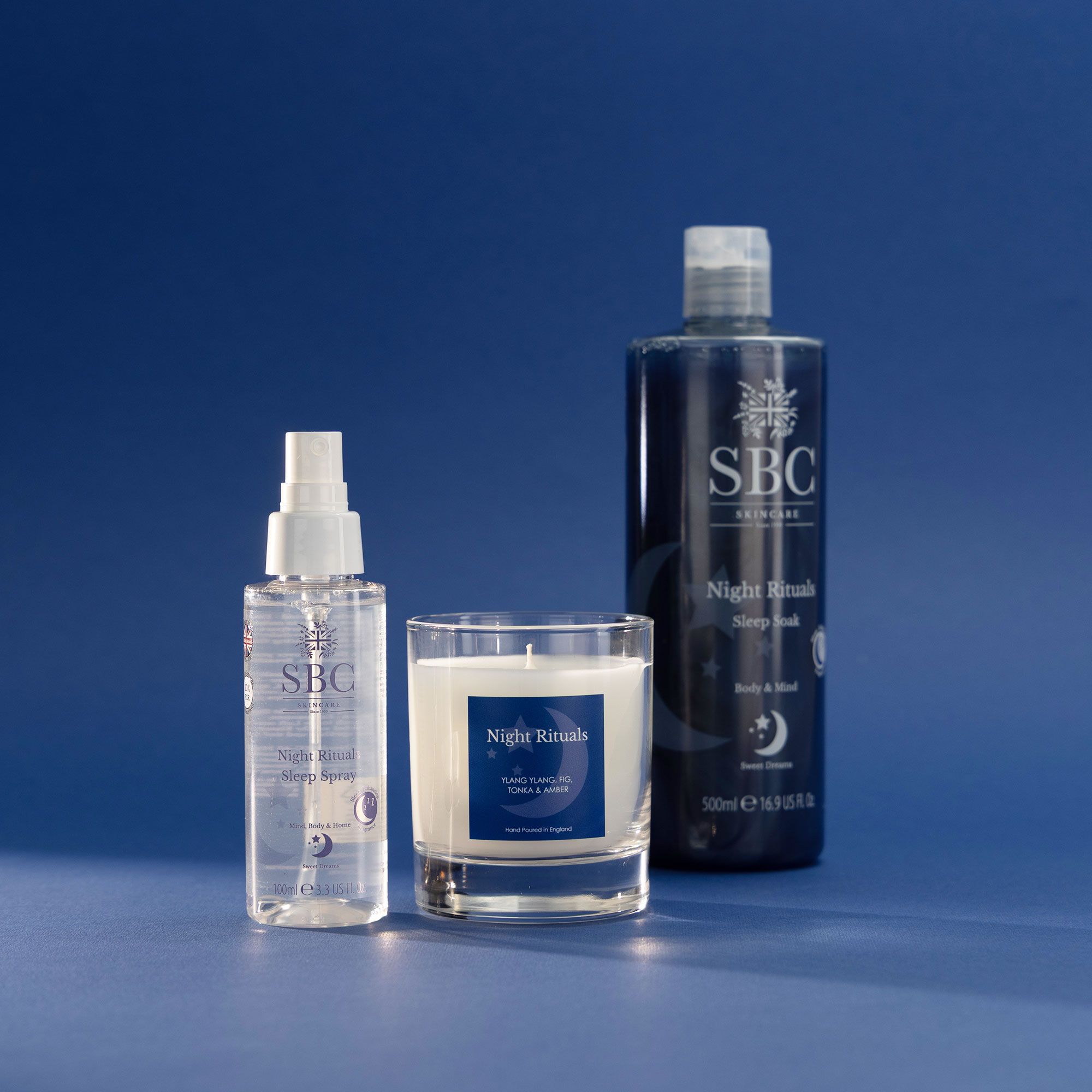 SBC
Night Rituals Spray
(100ml), bagnoschiuma
(500ml) e candela