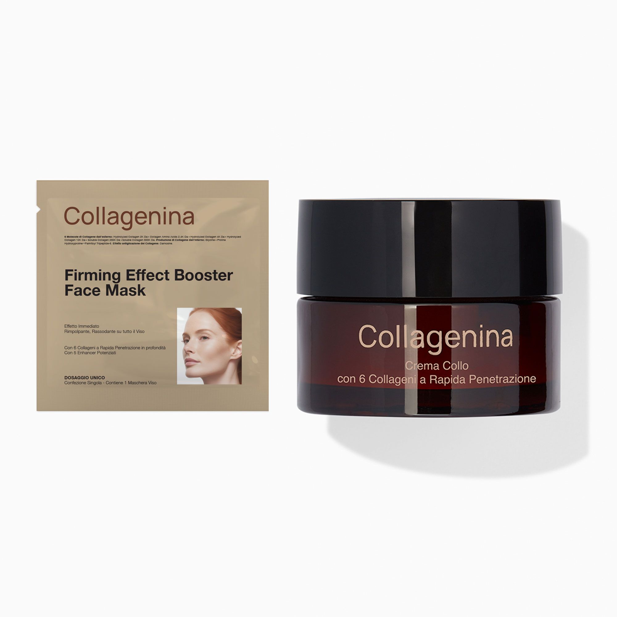 Collagenina
Skincare 6 Collageni:
crema collo (50ml) e
maschera viso (25ml)