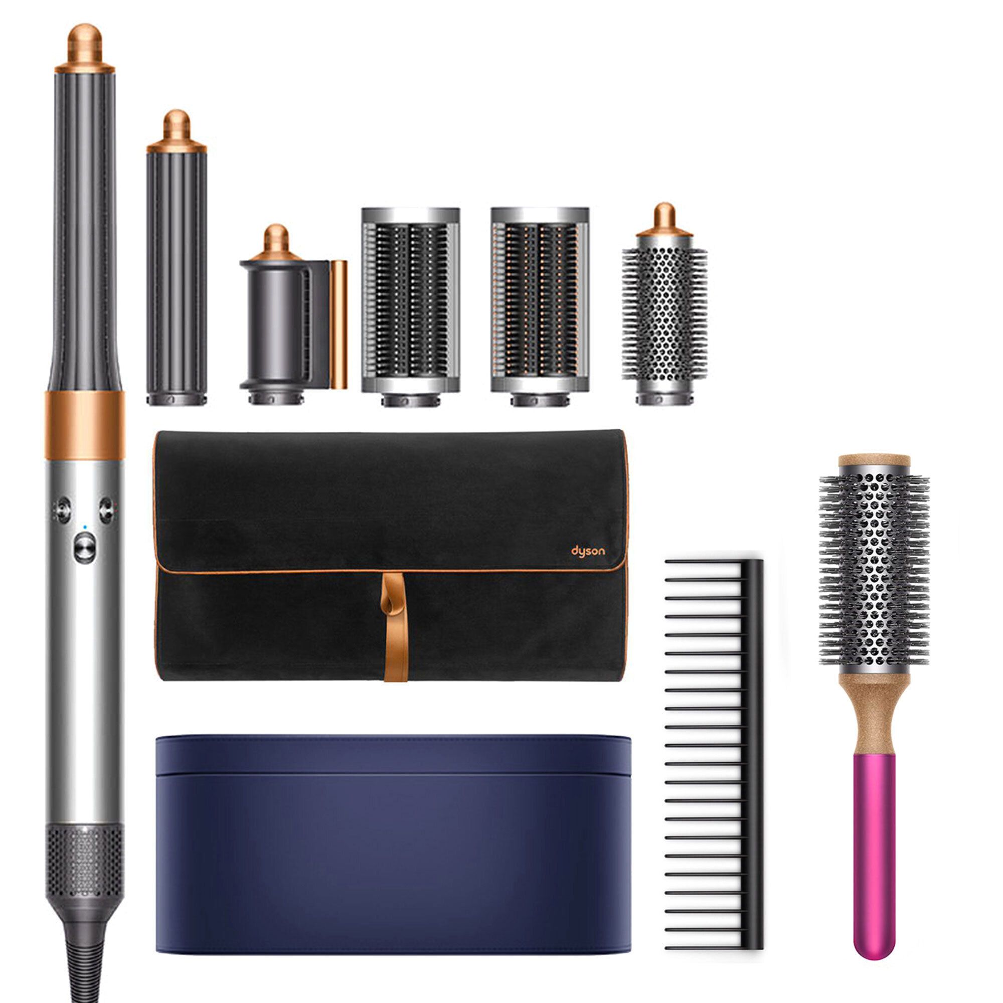 Dyson AirWrap Long Copper + pettine nero + travel bag moribida + spazzola rotonda