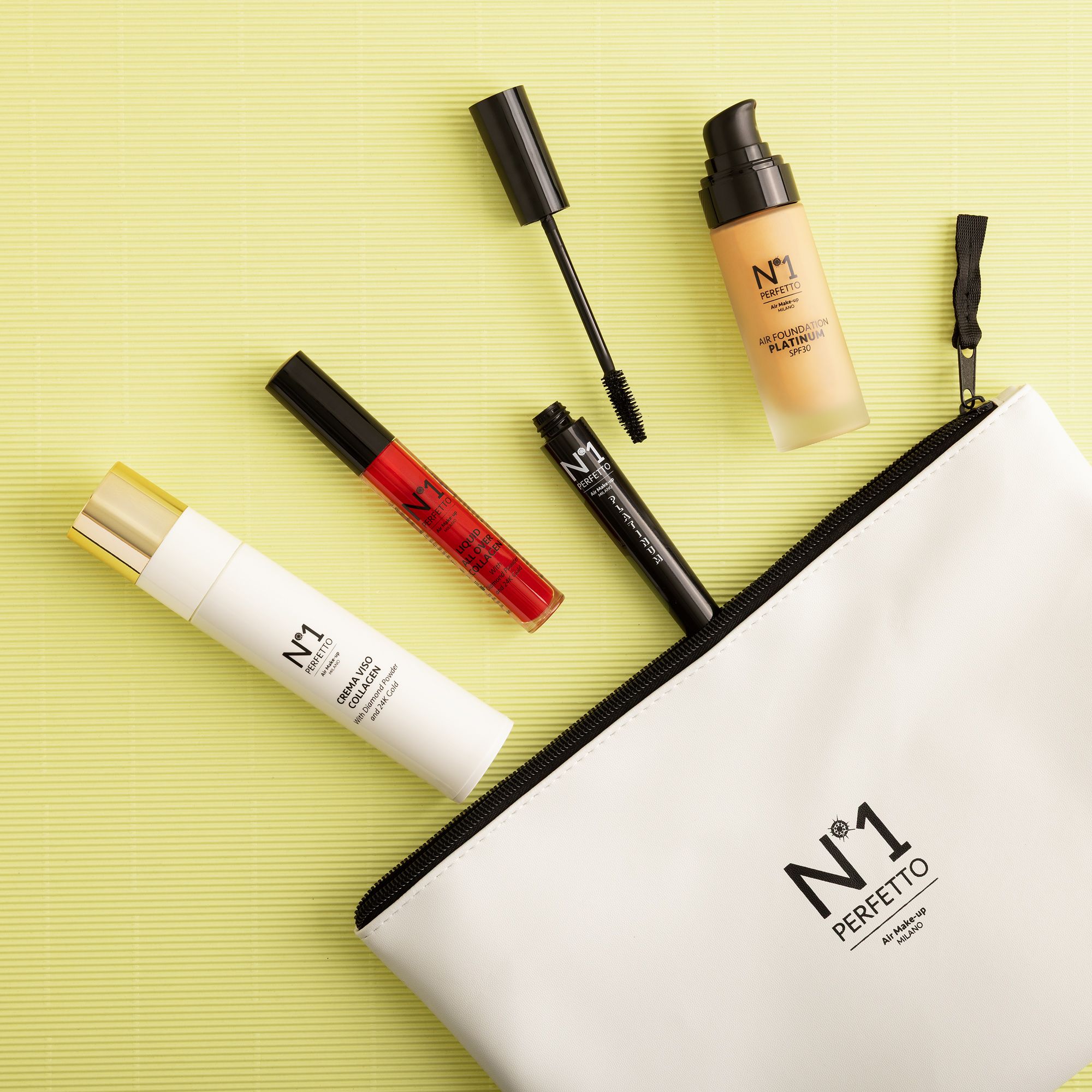 N°1 Perfetto
Mascara e fondotinta
Platinum, crema viso
e rossetto Collagen