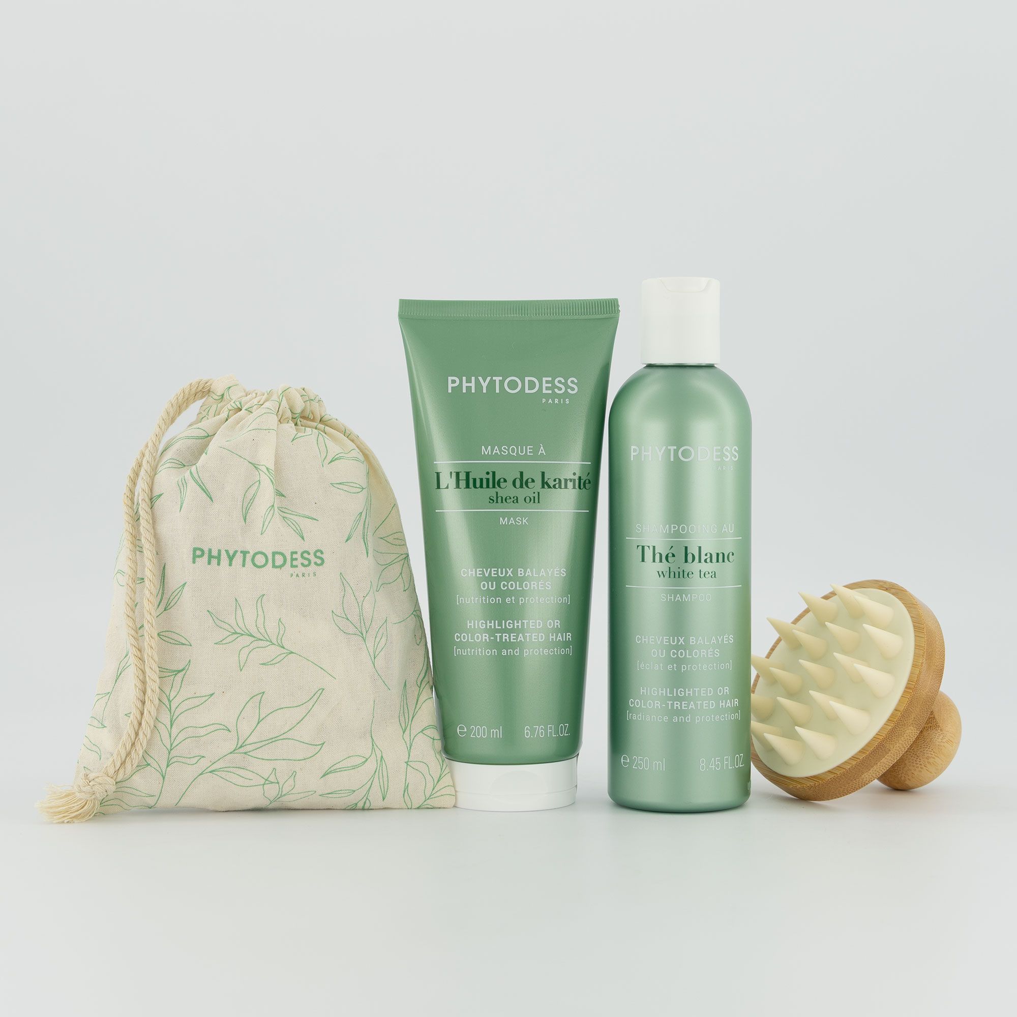 Phytodess Paris Shampoo White Tea (250ml) e maschera (200ml) + scalp brush