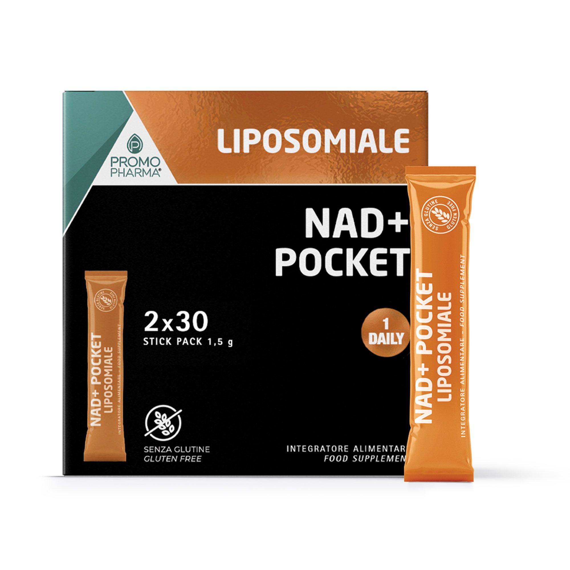 PromoPharma
NAD+pocket 
integratore
liposomiale 2x30stick