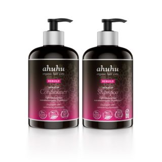 Ahuhu
Kit Keratin Rebuild:
shampoo (500 ml)
e balsamo (500 ml)