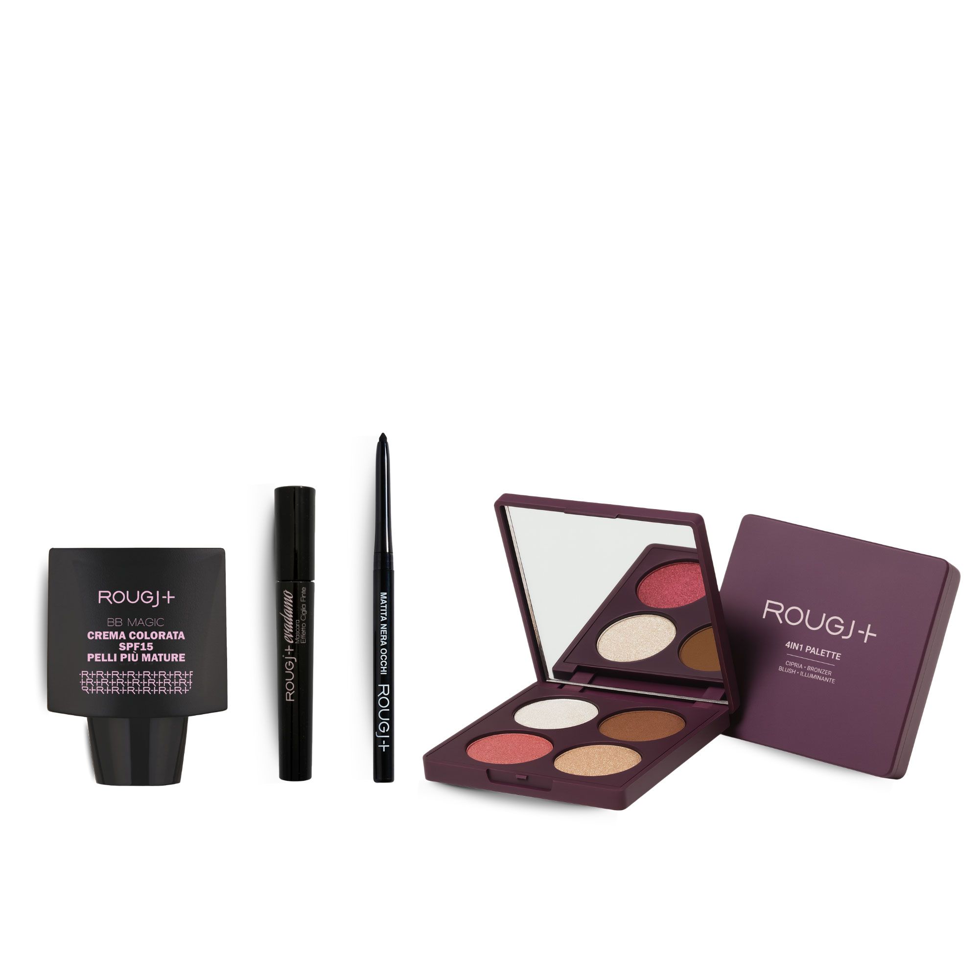 Rougj
Kit make-up: palette,
mascara, matita
e crema colorata