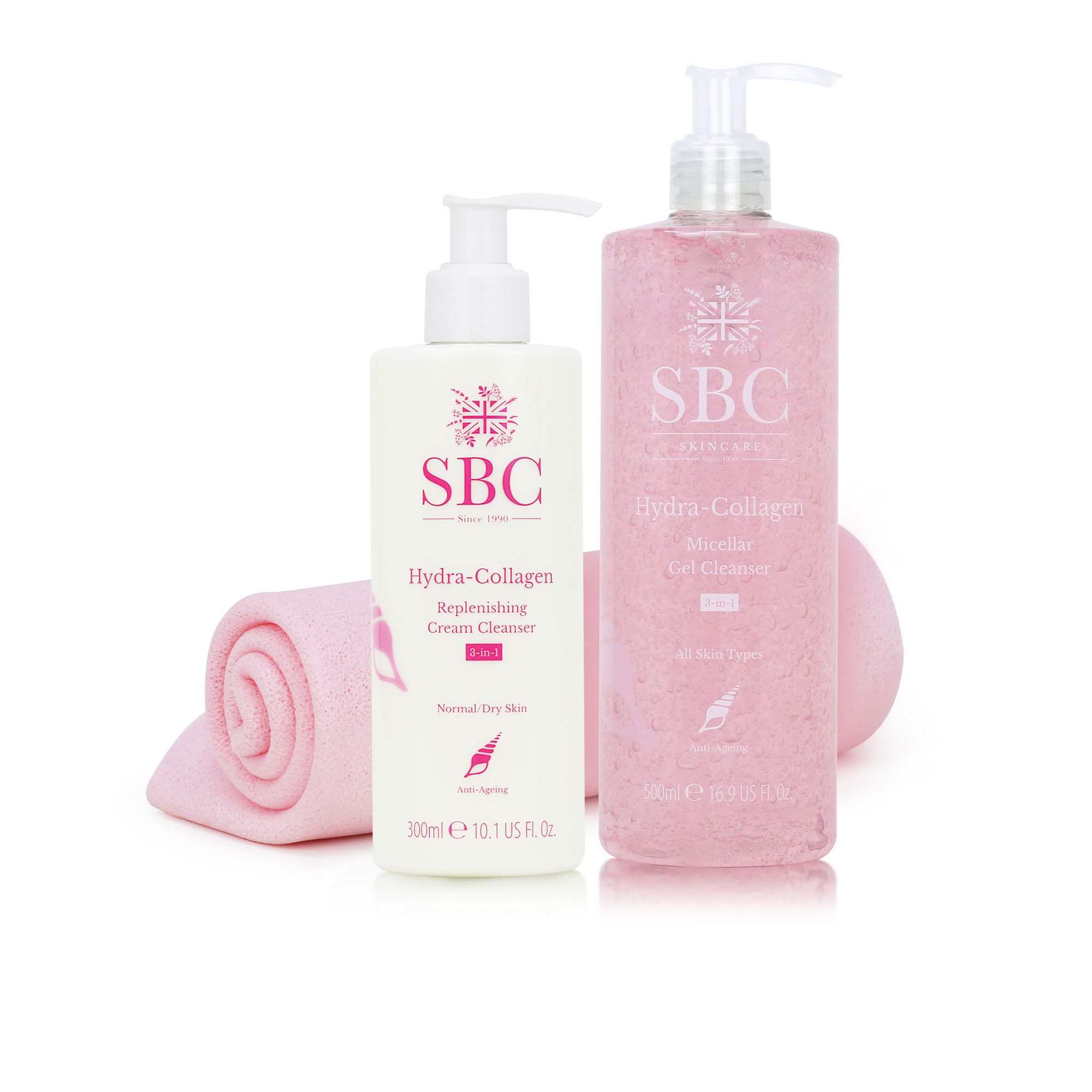 SBC Hydra-Collagen 2 detergenti viso (500 e 300ml) + panno