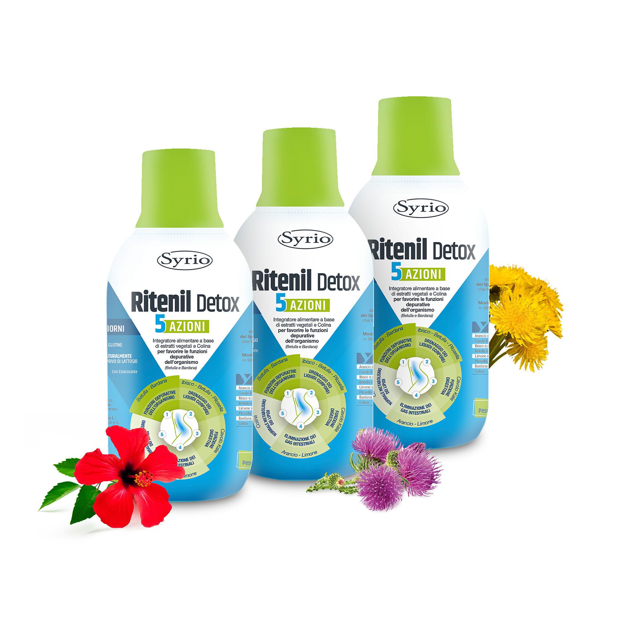 Image of Syrio Ritenil Detox 5 Azioni; integratore per il benessere 3x500ml061