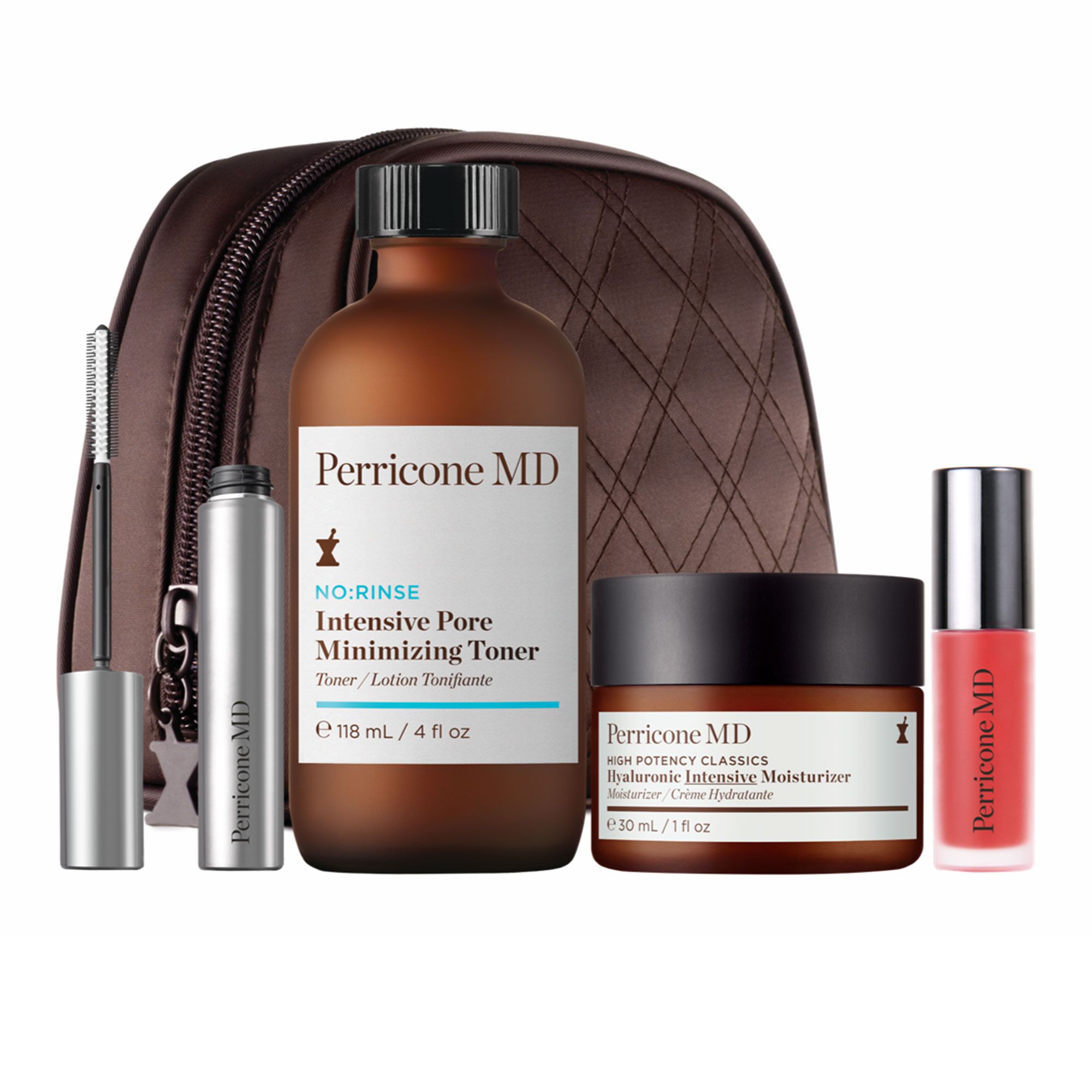 Perricone MD Kit viso: tonico, mascara, olio labbra, crema e borsetta