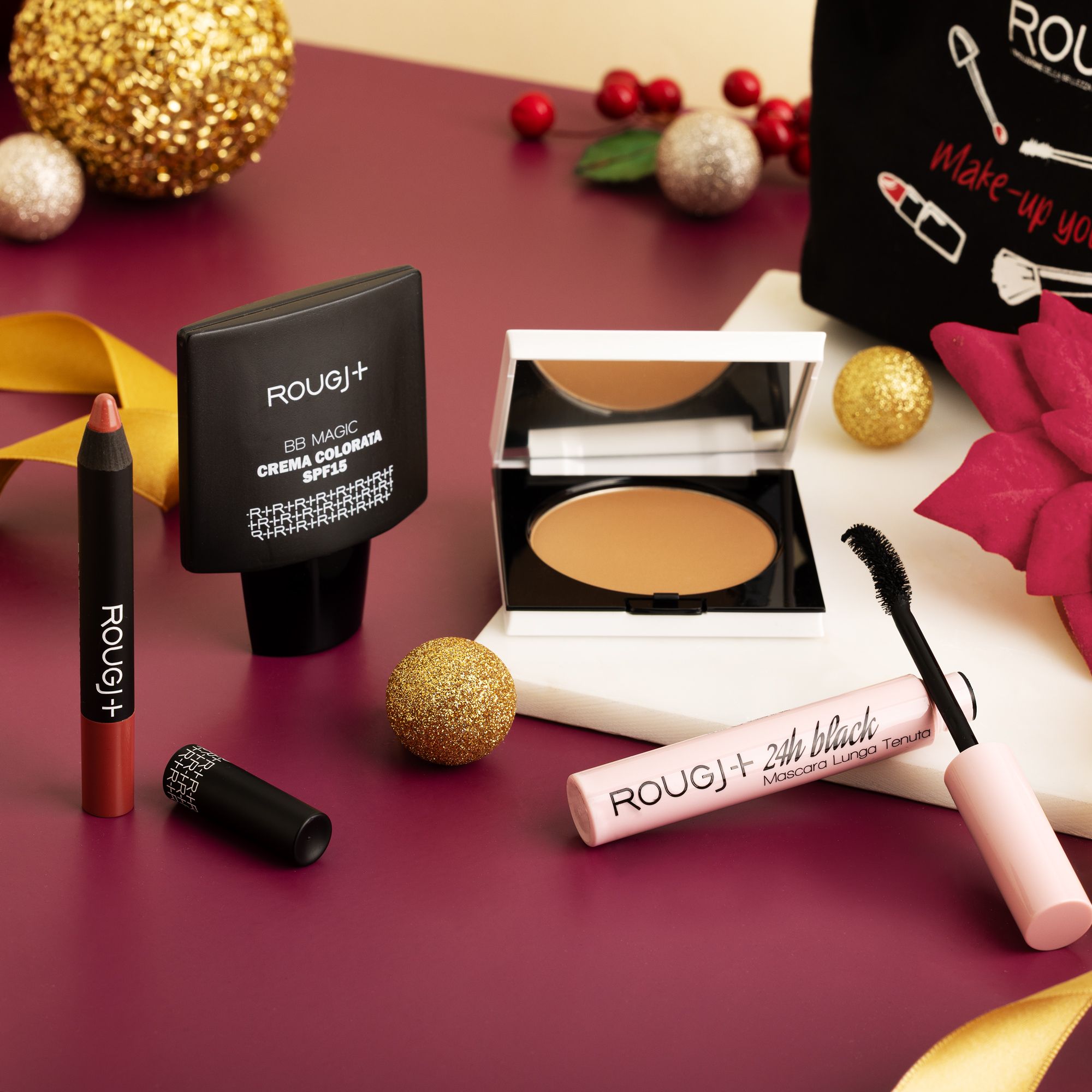 Rougj
Kit make-up: BB cream
3in1, mascara, terra,
rossetto, borsa