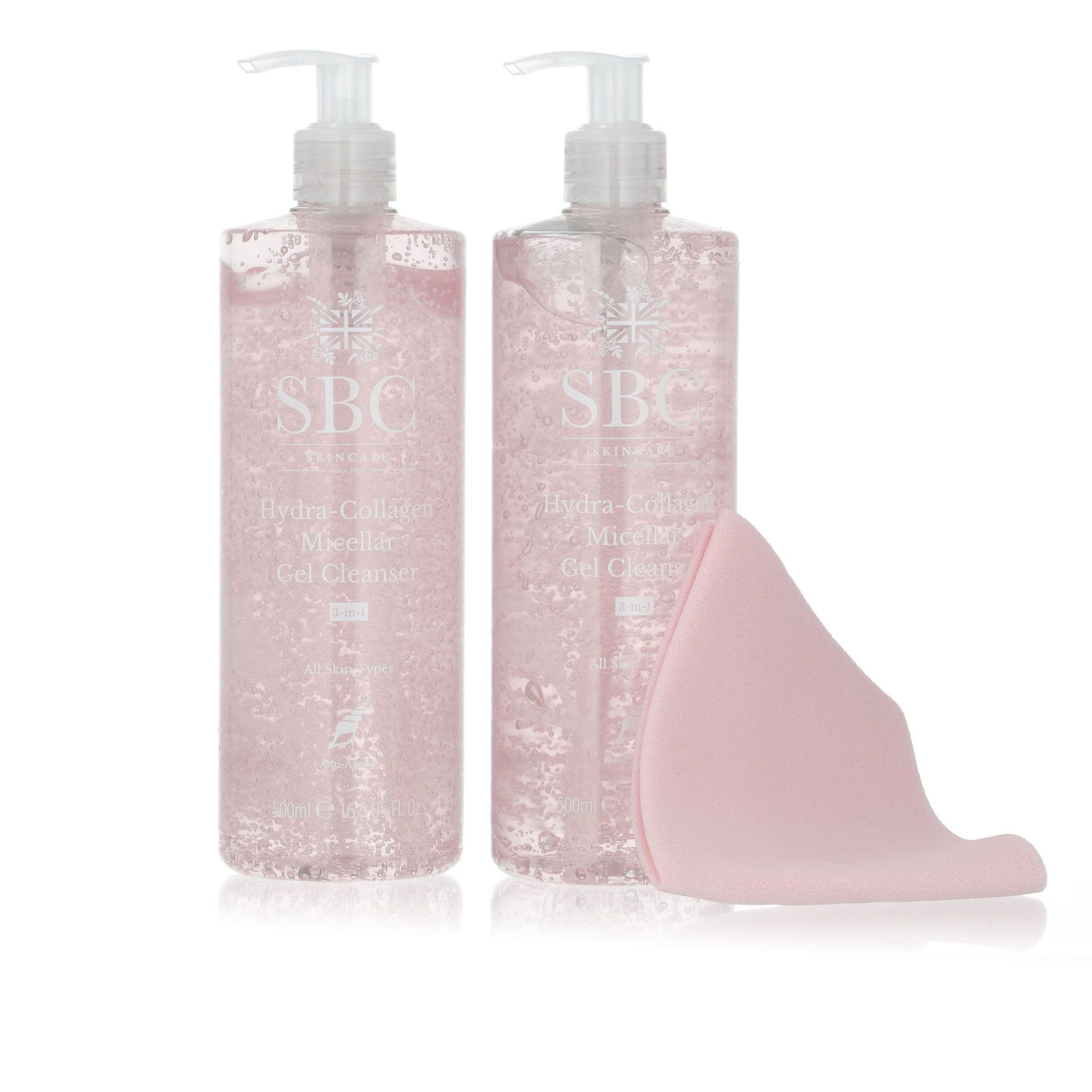 SBC Detergente micellare in gel (2x500ml) e panno viso rosa