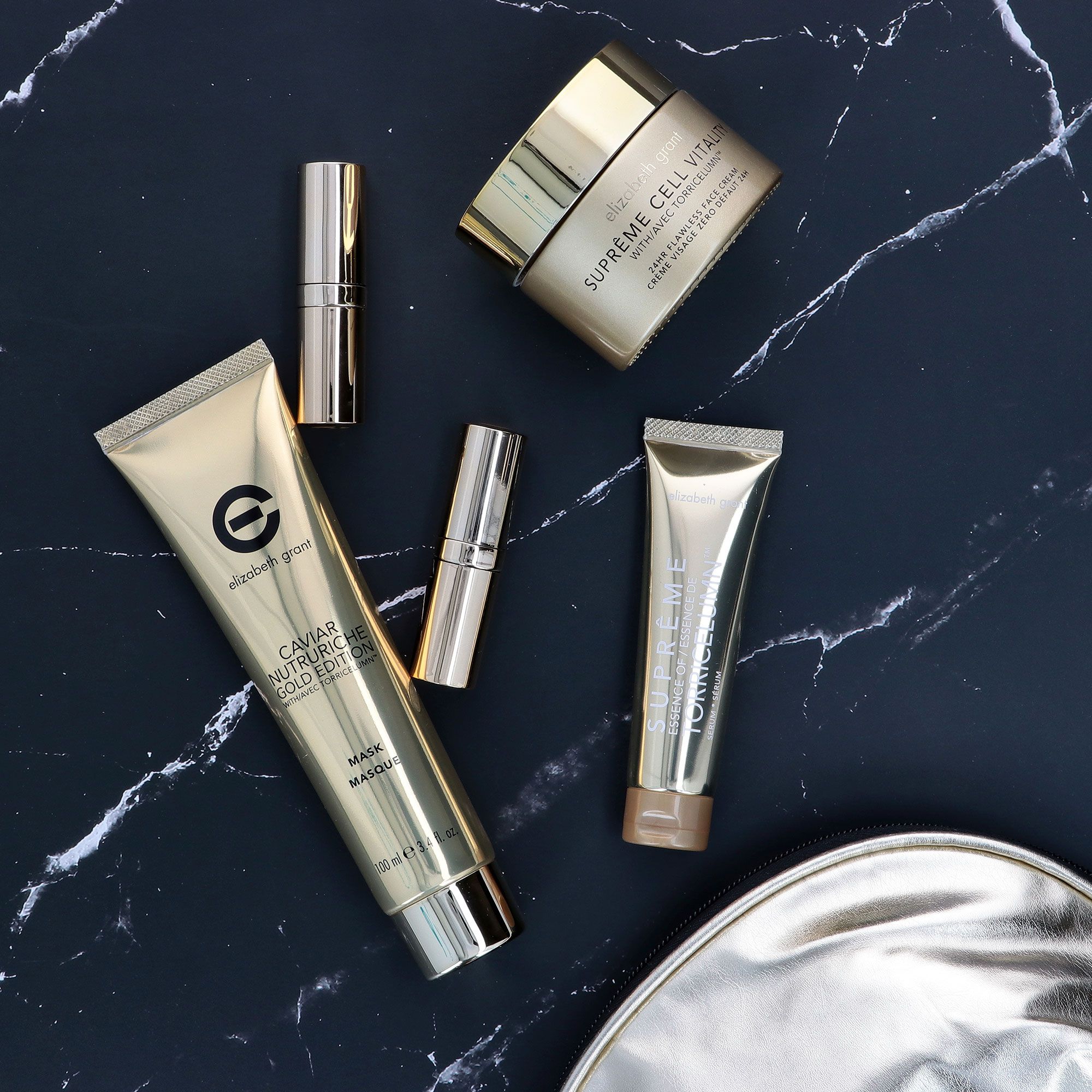 Elizabeth Grant
Crema viso, siero,
maschera, balsamo
labbra, borsetta