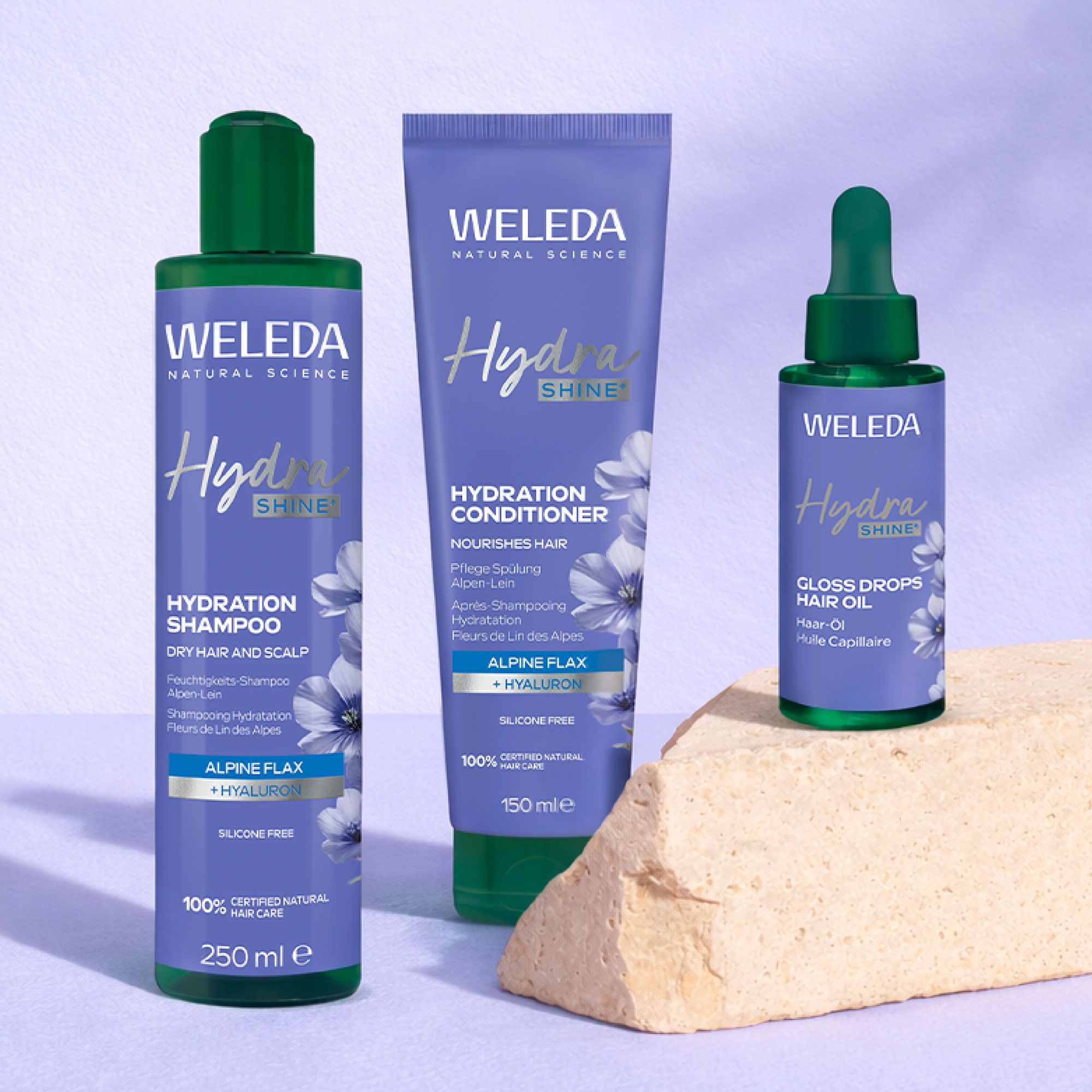 Weleda
Kit Hydro: shampoo
(250ml), olio (30ml)
e balsamo (150ml)