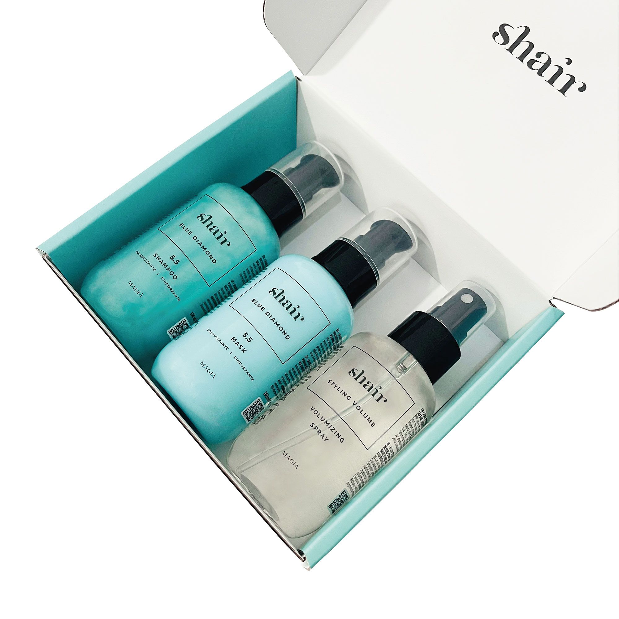 Shair
Maschera e shampoo
Blue Diamond 5.5
e spray volume