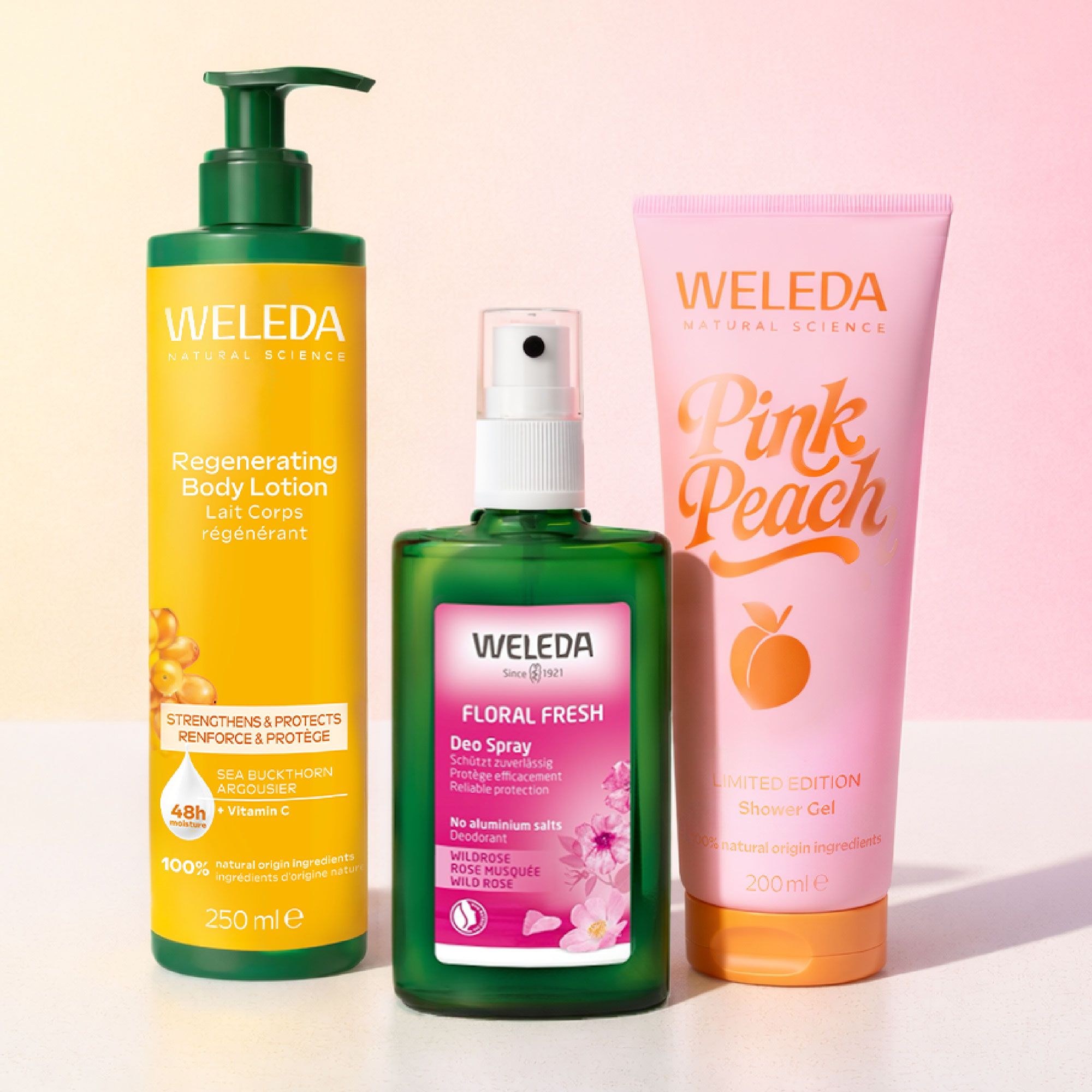 Weleda
Latte Corpo (250ml) +
gel doccia (200ml)
e deodorante (100ml)