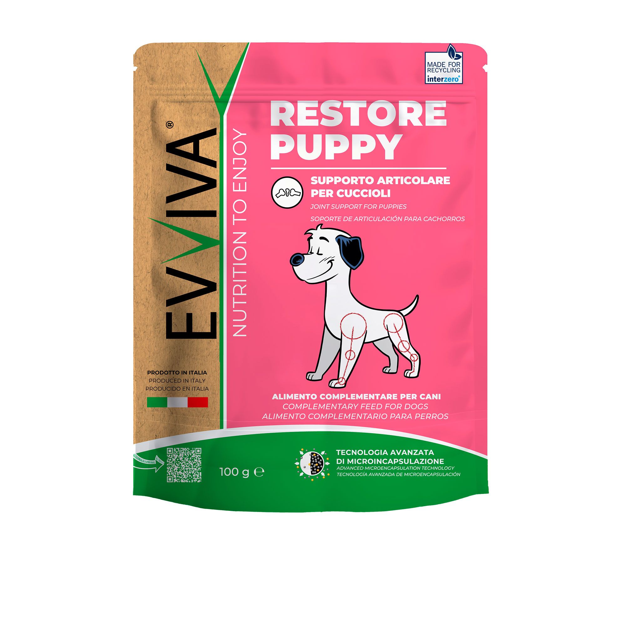 Evviva Pet
Integratore per cani
Restore Puppy
per cuccioli (100g)