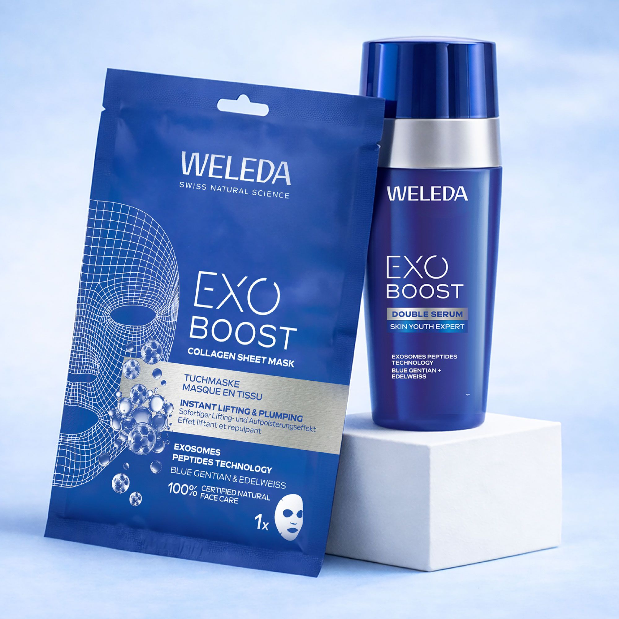 Weleda
Maschera in tessuto
(20ml) e siero viso
(30ml) Exo Boost