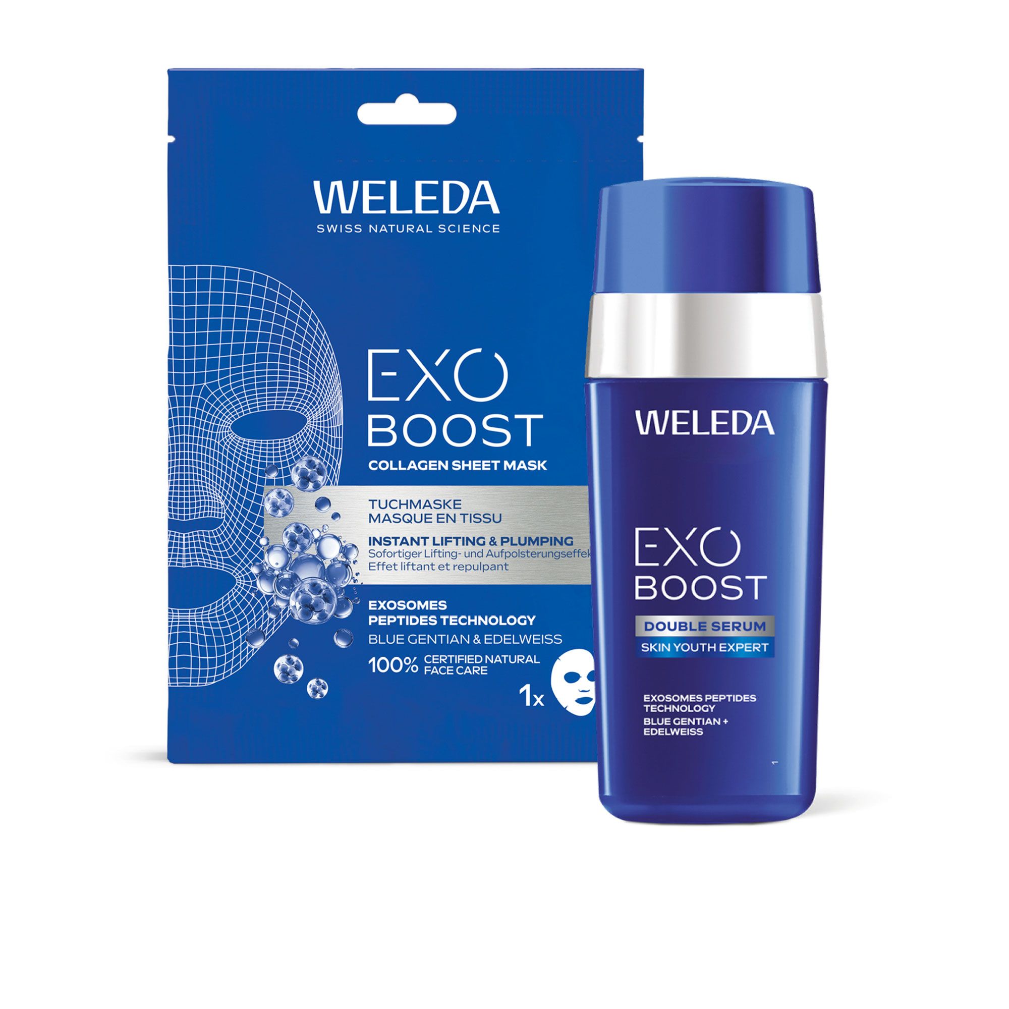 Weleda Maschera in tessuto (20ml) e siero viso (30ml) Exo Boost