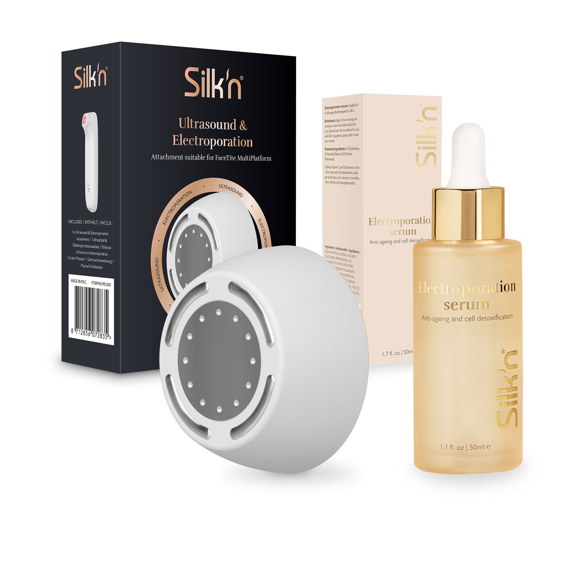 Silk'n
Testina Ultrasuoni
Elettroporazione
+ siero per FaceTite