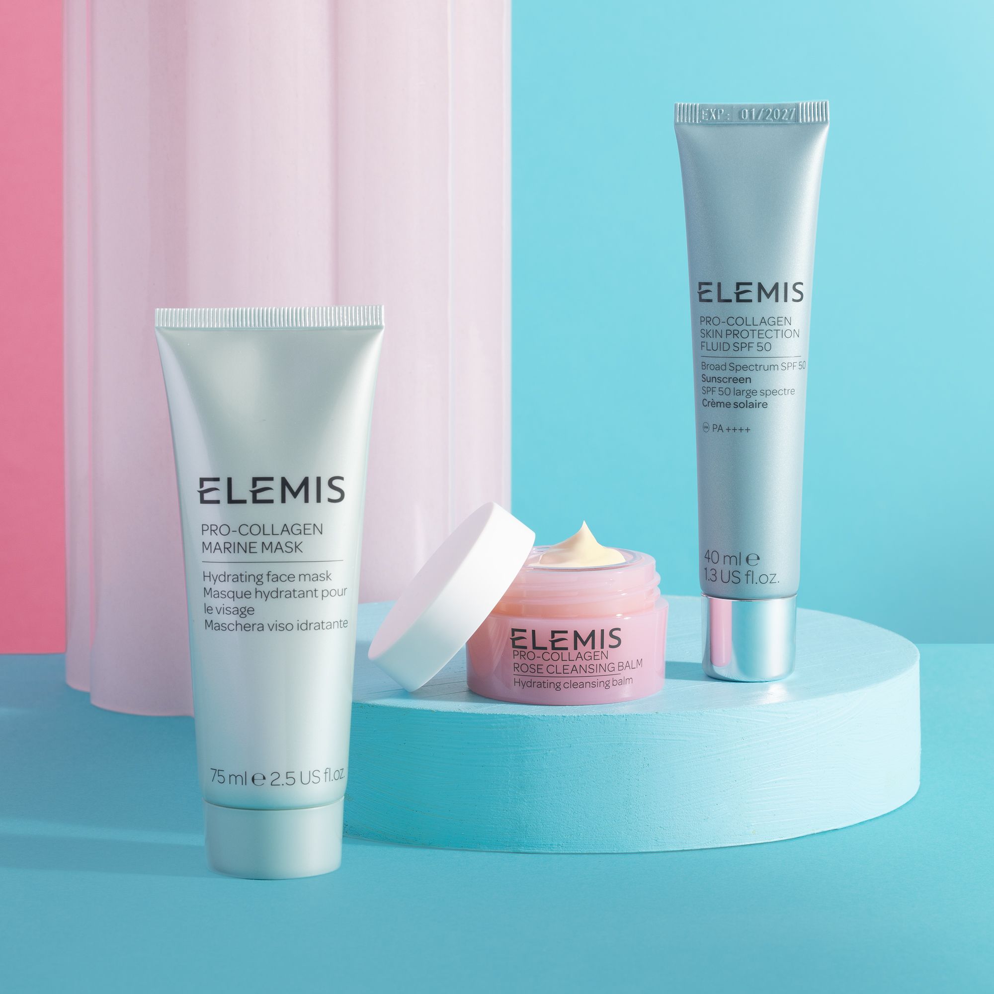 Elemis
Kit Pro-Collagen:
protezione SPF50,
detergente e maschera
