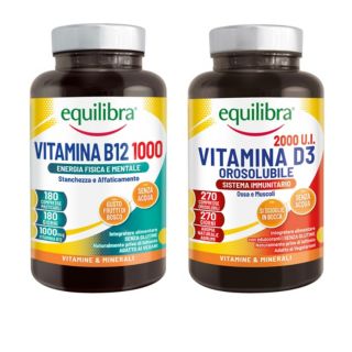 Equilibra®
Kit integratori:
Vitamina D3 270 cps +
Vitamina B12 180 cps