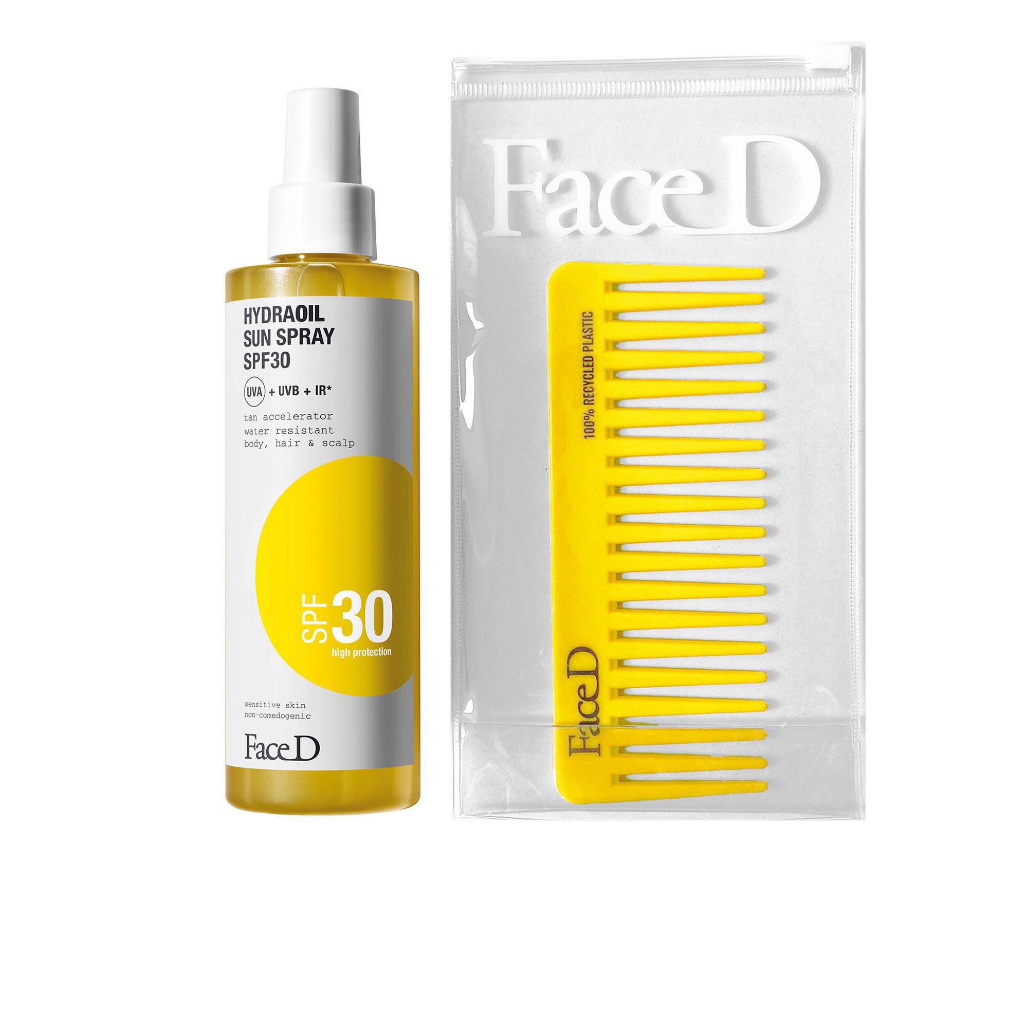 QVC Face-D Solare corpo e capelli SPF30 + pettine e pochette