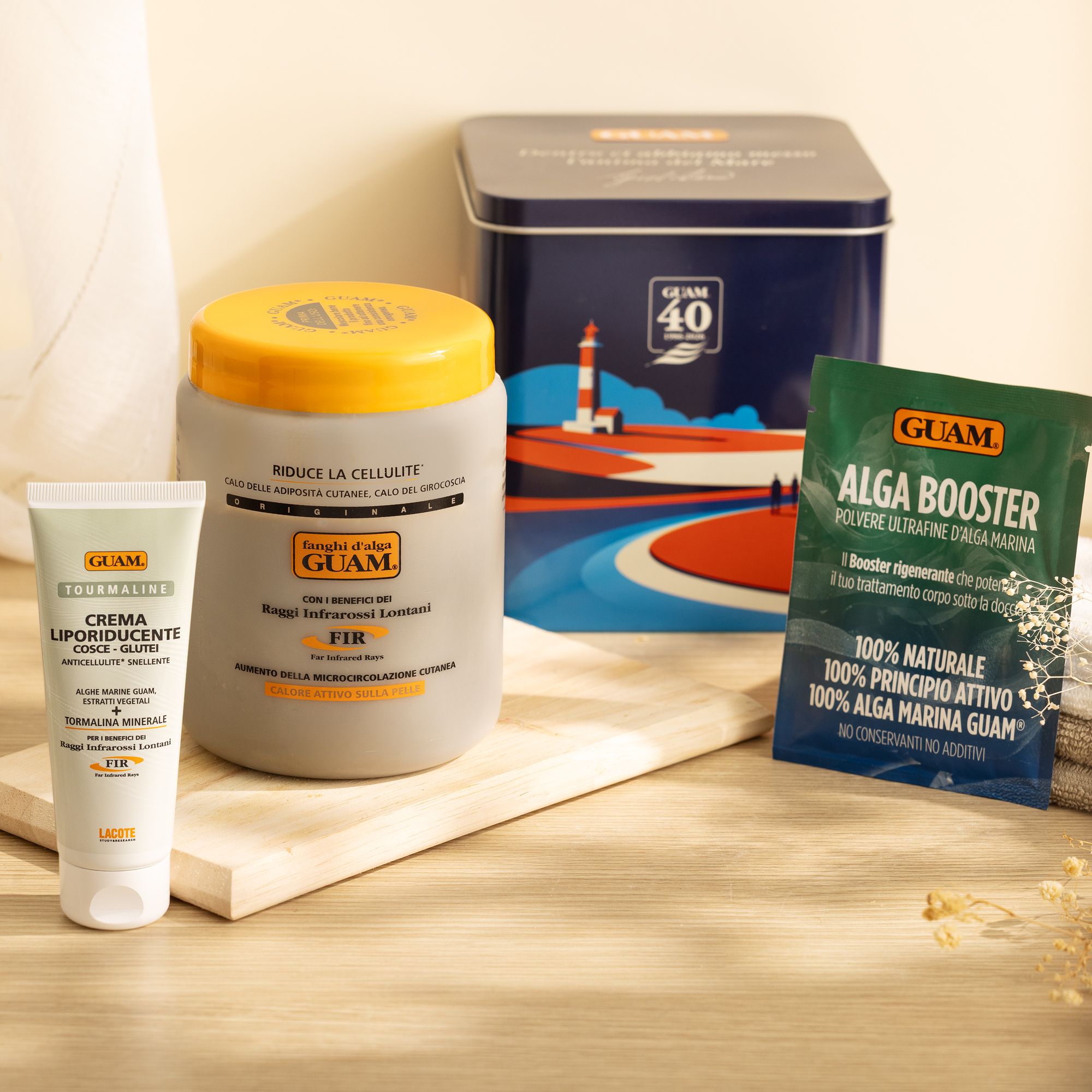  Guam®
Fango d'alga, booster
e crema liporiducente
Tourmaline