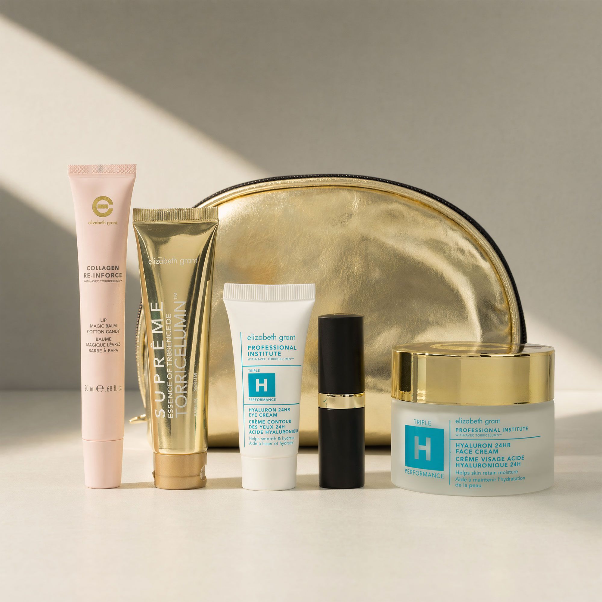 Elizabeth Grant
Crema viso, siero
occhi, essenza, stick
e balsamo labbra