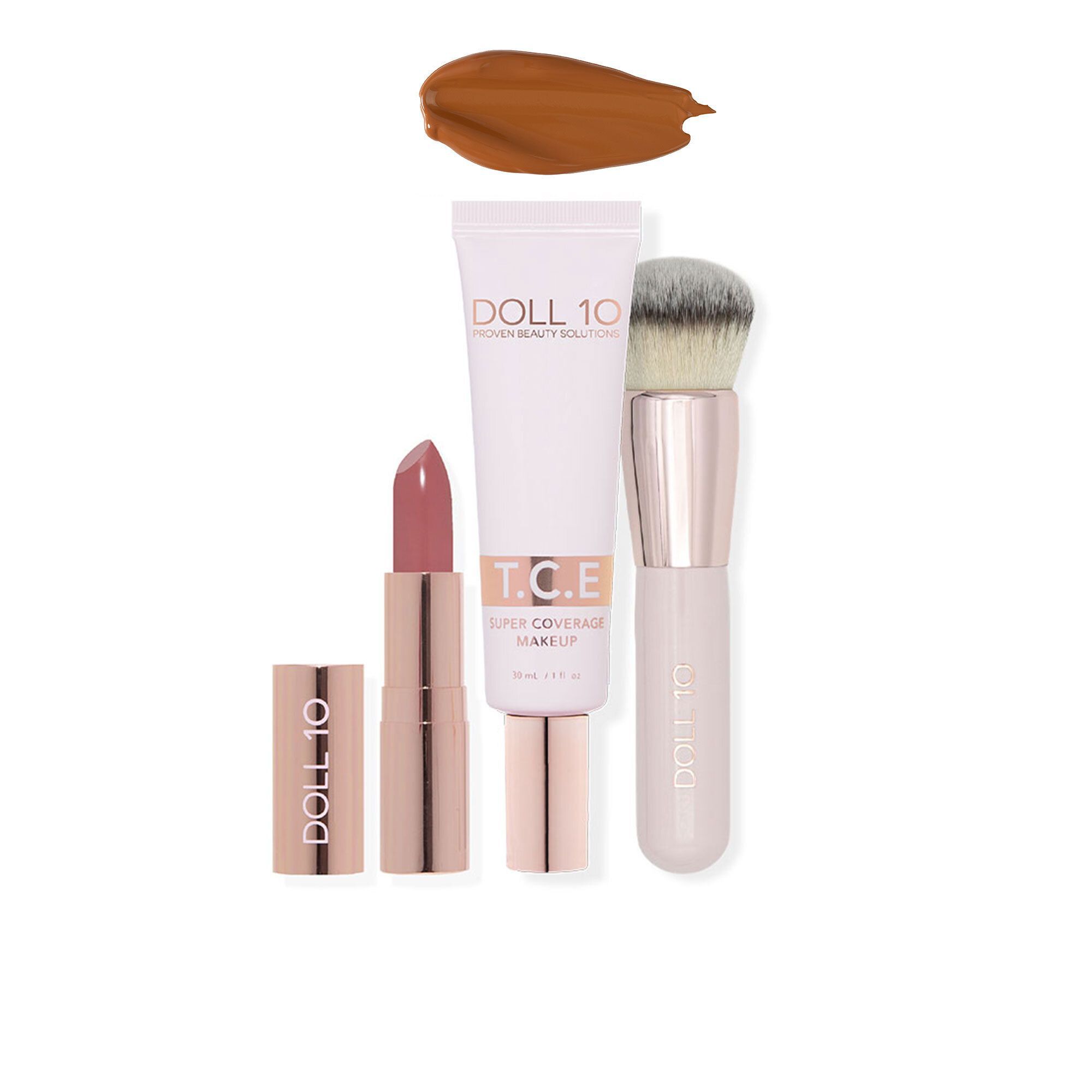 QVC Doll10 Fondotinta TCE con pennello applicatore e rossetto