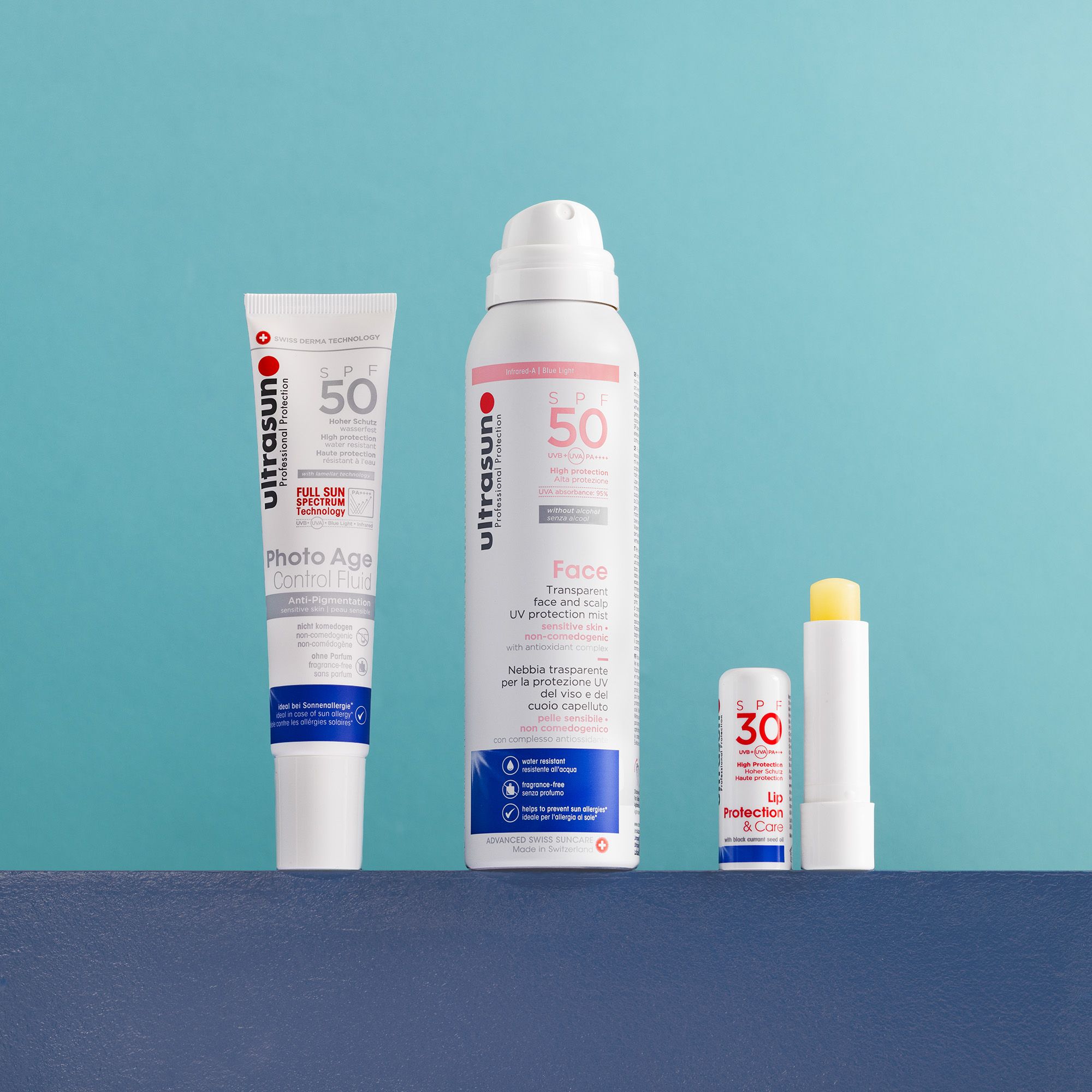 Ultrasun
Kit solari: crema e
spray SPF50,
stick labbra SPF30