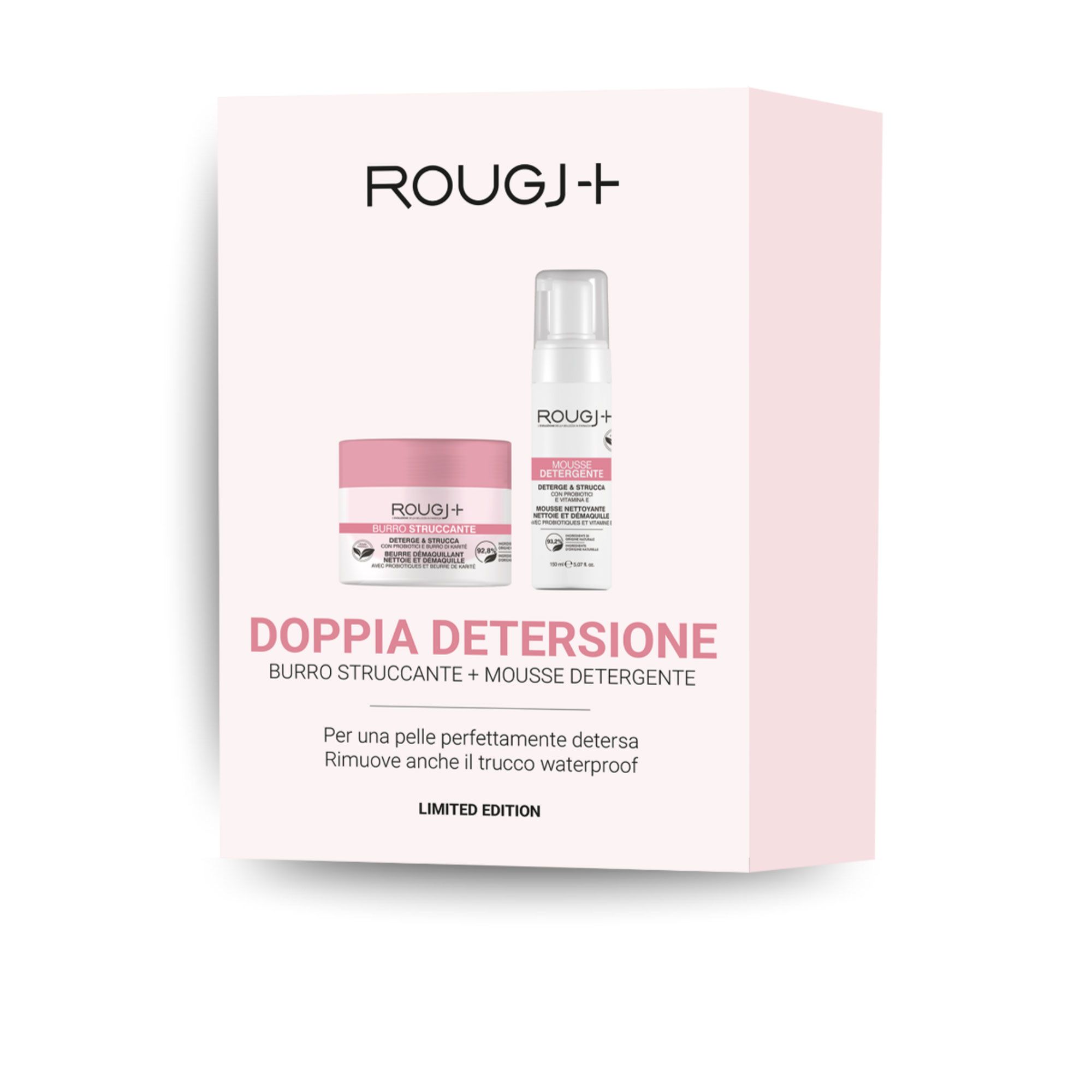 Rougj
Kit detersione:
burro struccante
e mousse detergente