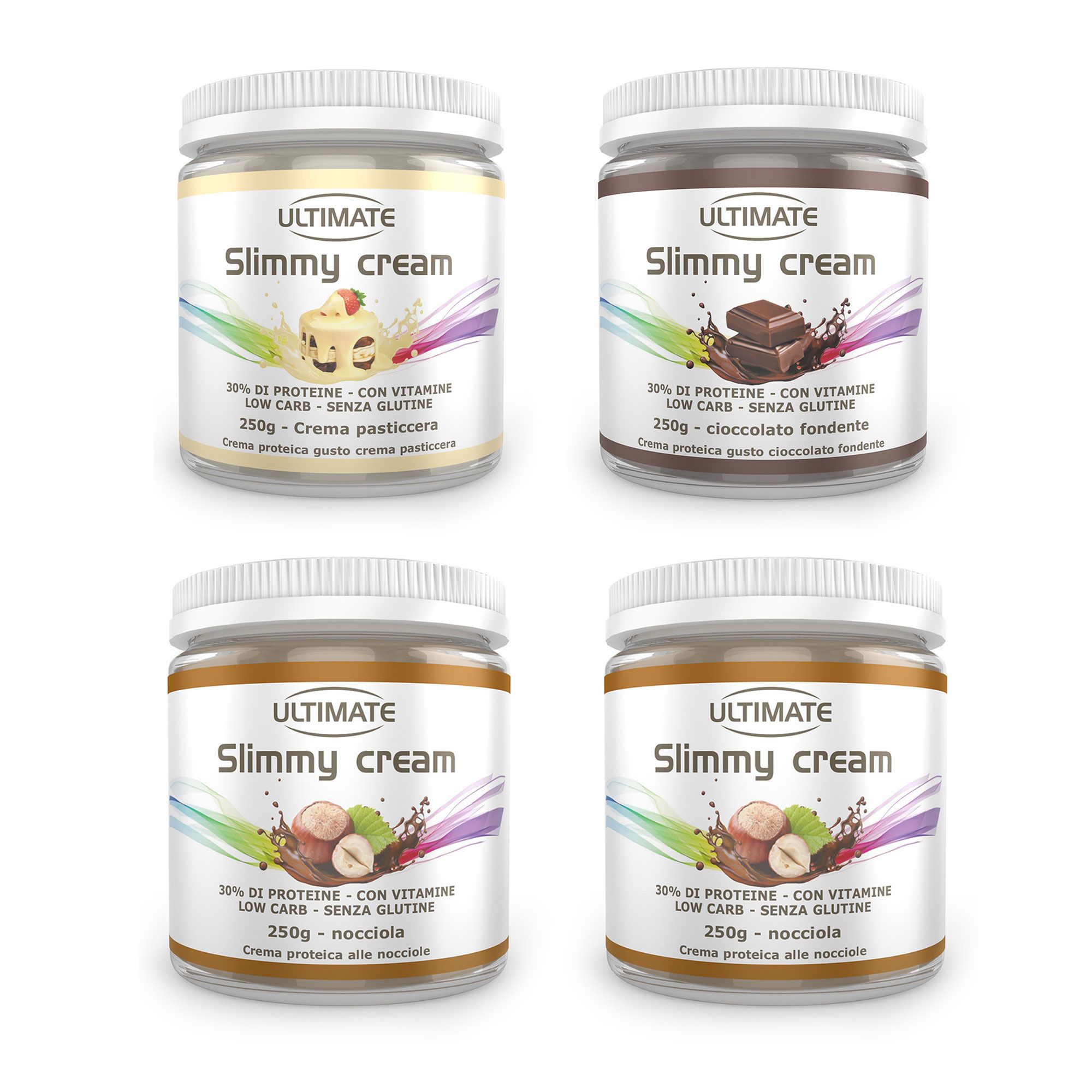 Ultimate Creme spalmabili (4x250g): crema, fondente, 2 nocciola