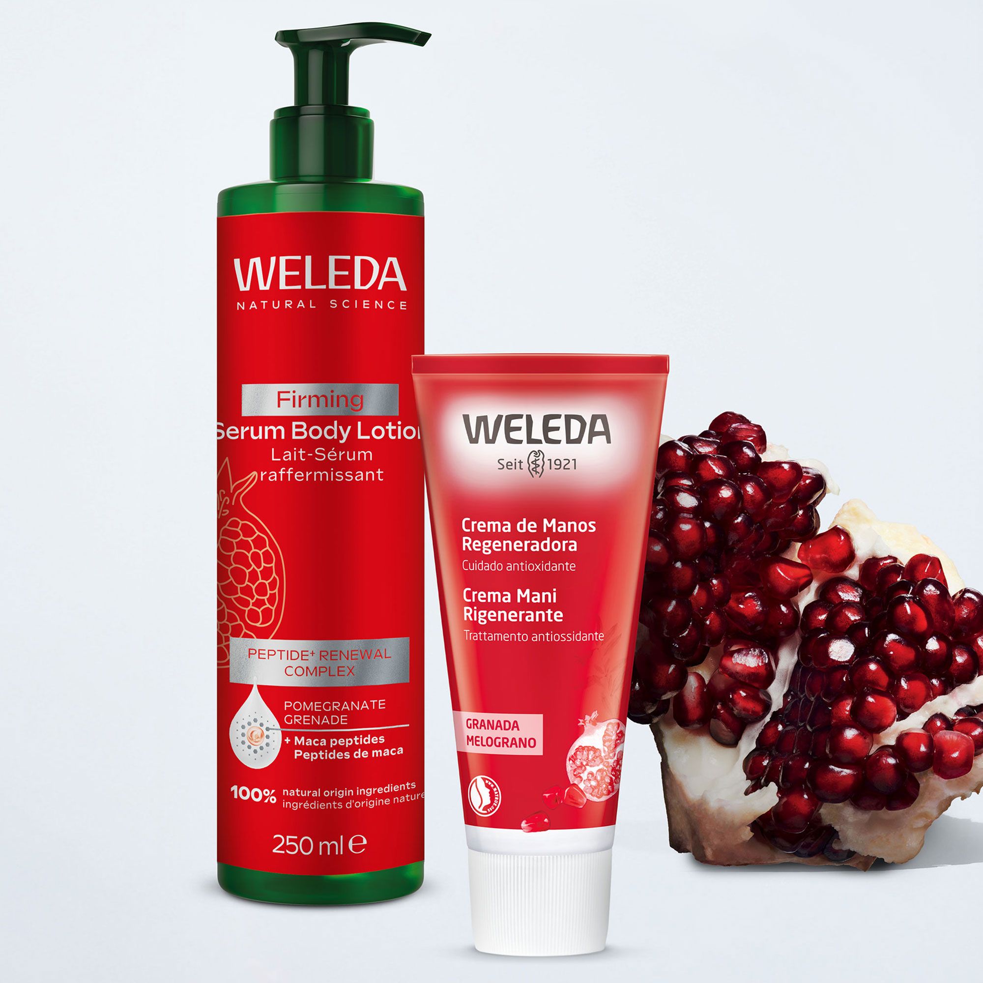Weleda
Kit Melograno:
latte corpo (250 ml)
e crema mani (50 ml)