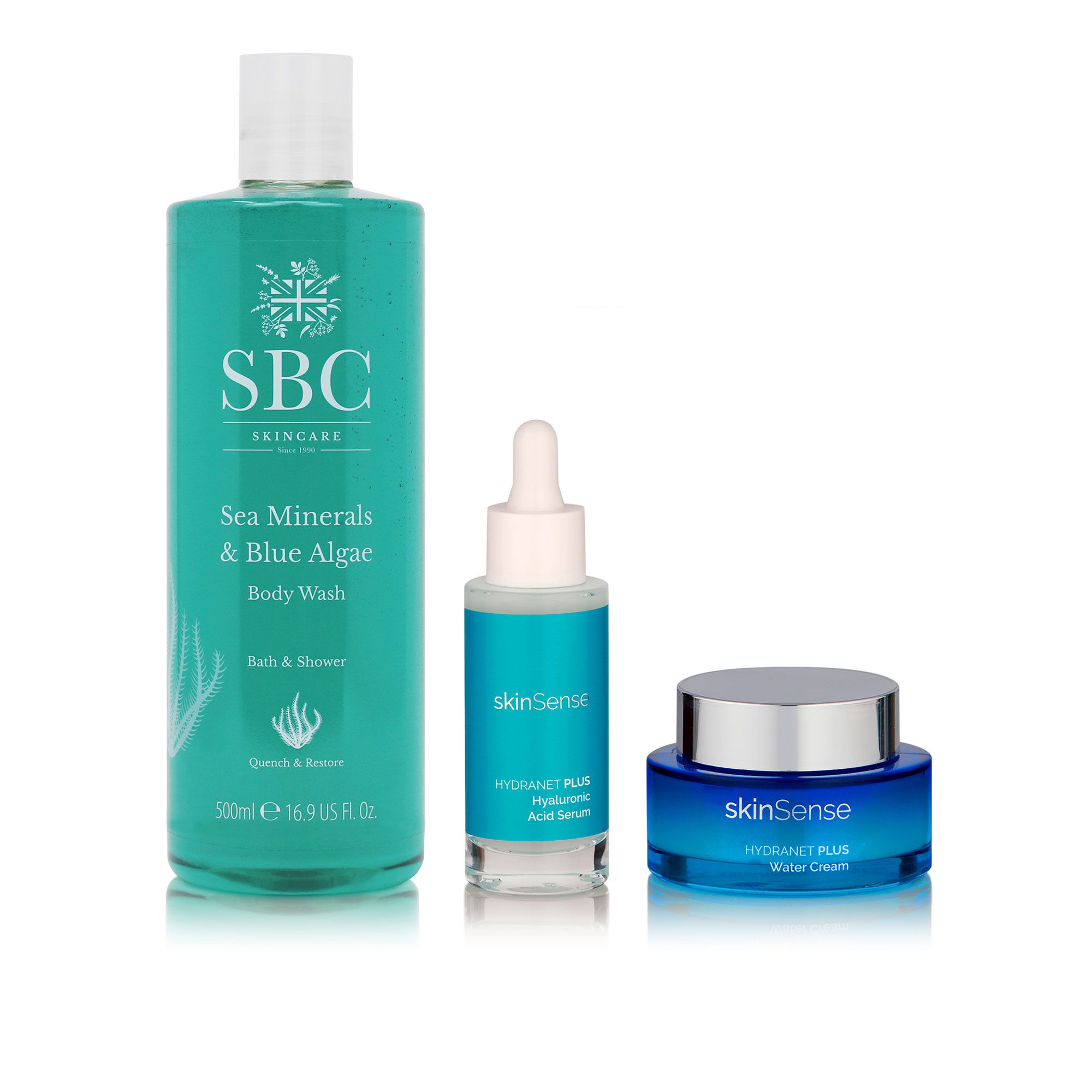 SkinSense e SBC Kit 3 pz: siero e crema Hydranet Plus, bagnoschiuma Sea