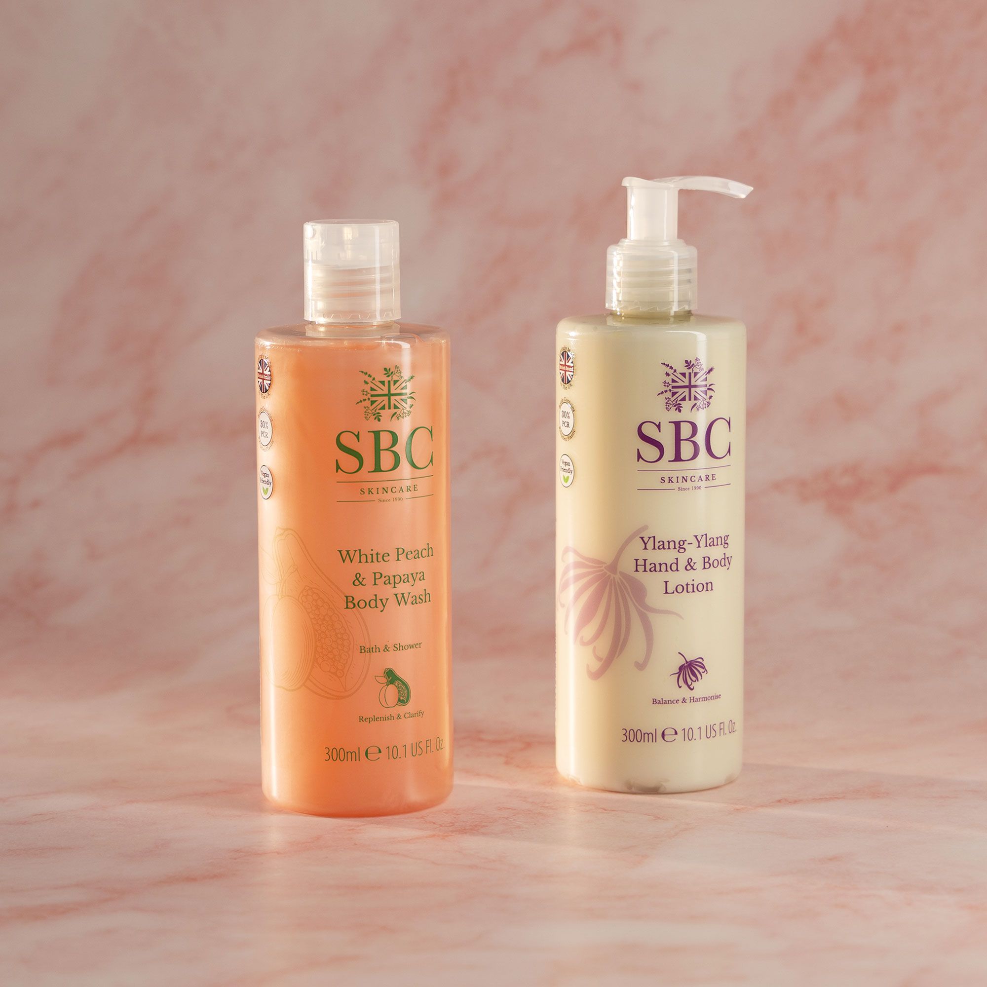 SBC
Bagnoschiuma Pesca e
Papaya (300ml), crema
corpo Ylang (300ml)