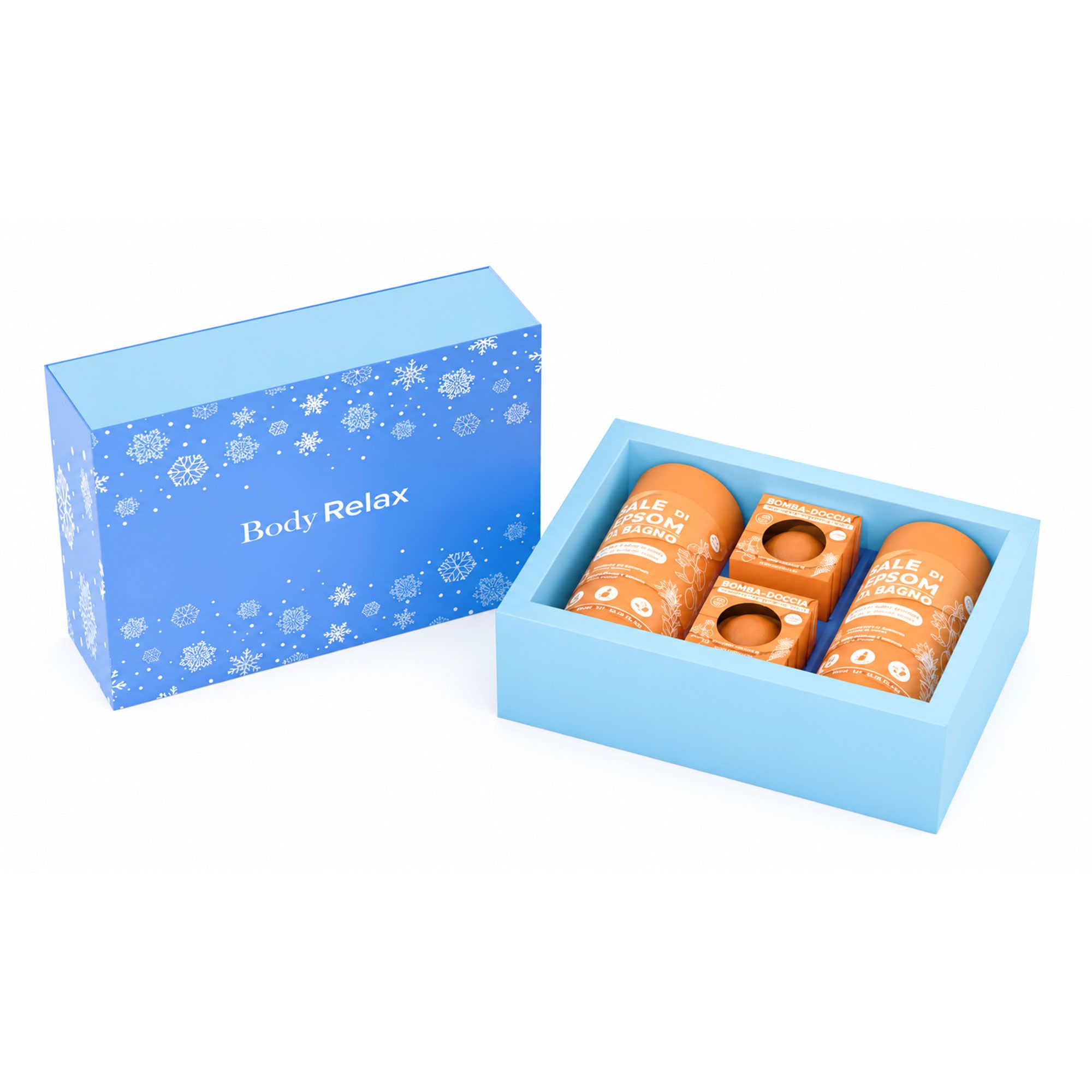 Brand Italia
Box Relax Arancio e
Legno Cedro: 2 sali
Epsom e 2 bombe bagno