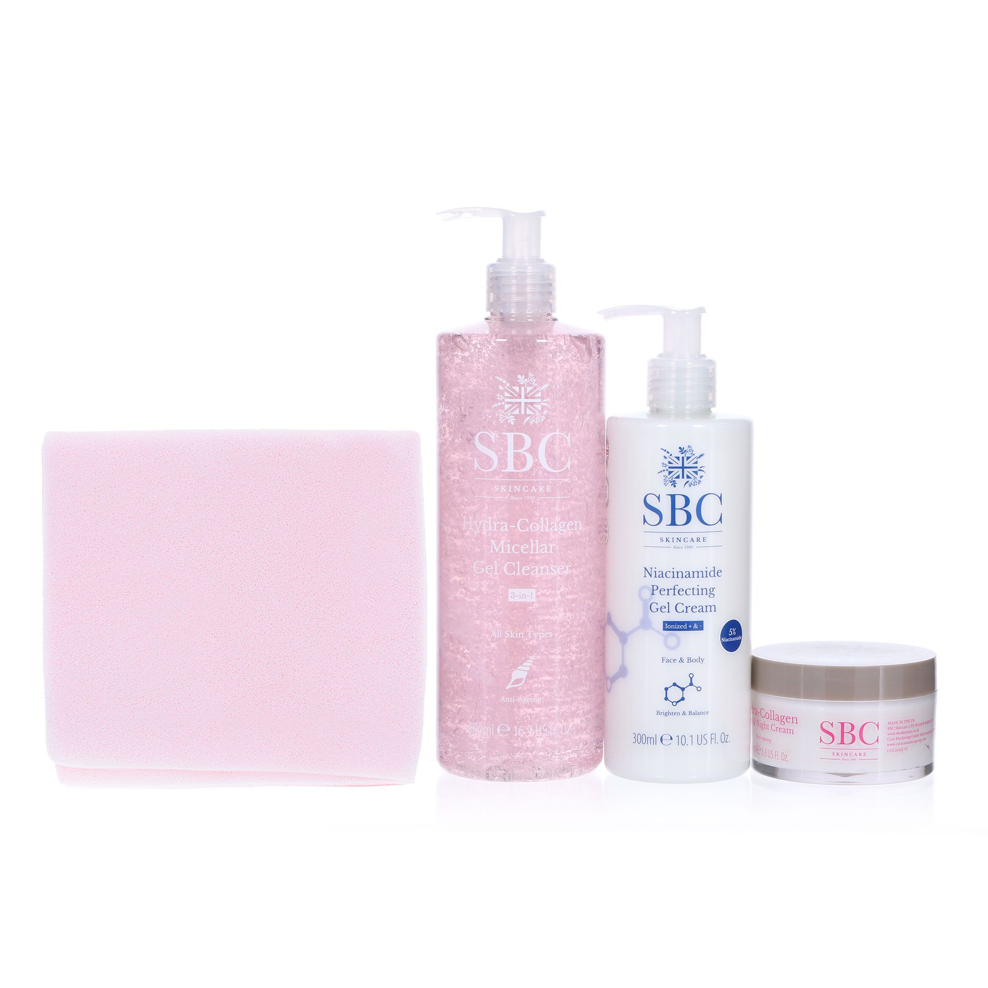 Image of SBC Hydra-Collagen crema e detergente, gel Niacinamide + panno061