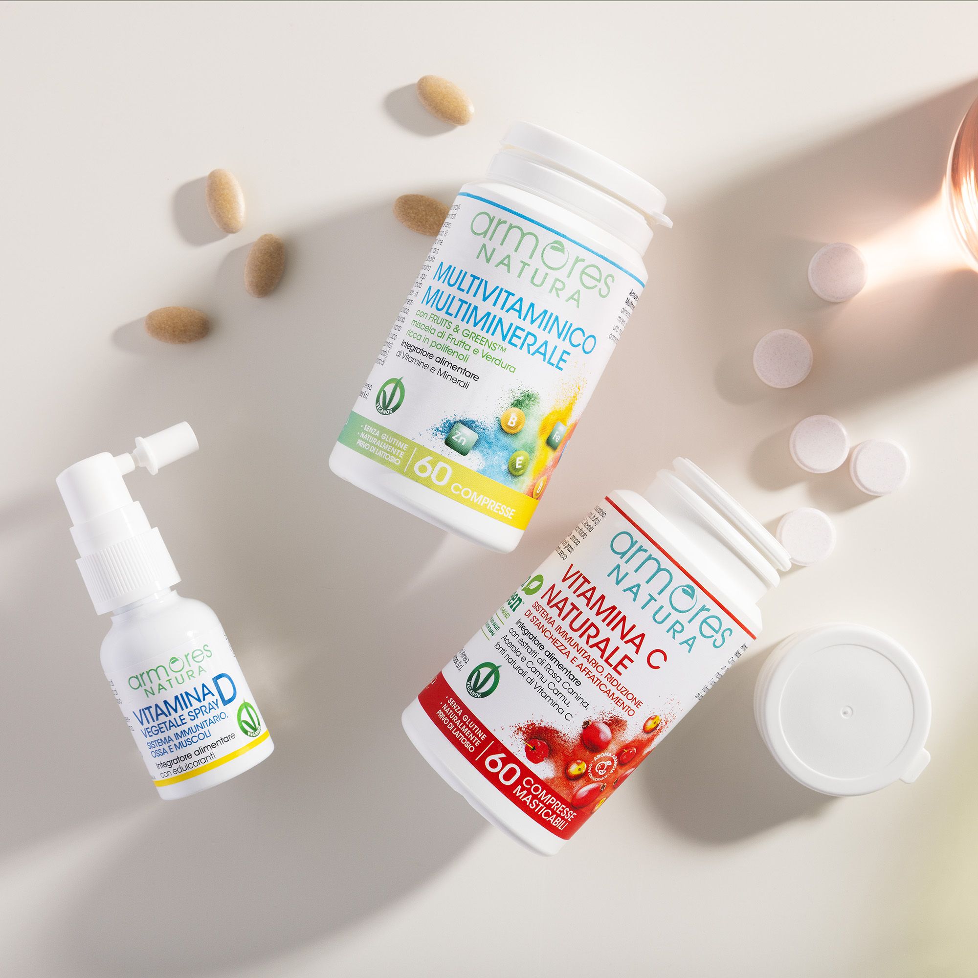 Armores NATURA
Kit 3 integratori:
Vitamina C, Vitamina
D e Multivitaminico