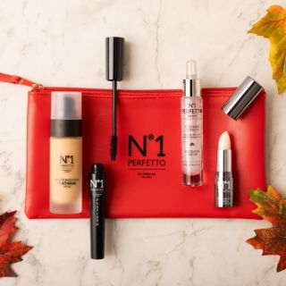 N°1 PERFETTO
Kit Platino: lipstick
+ fondotinta SPF30 +
mascara + siero + bag