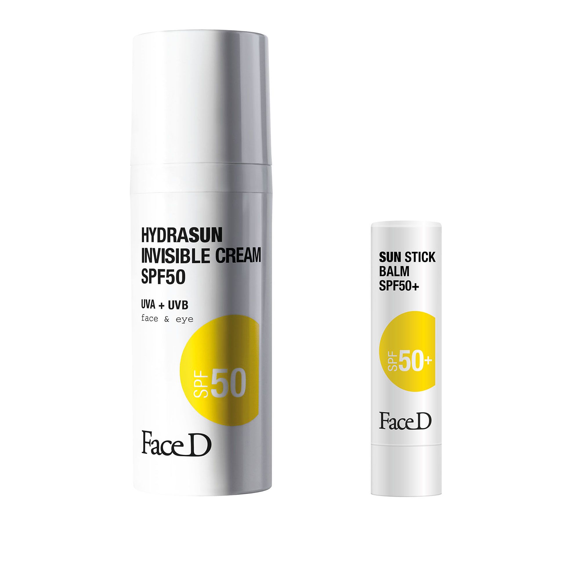 Face-D
Stick solare SPF50+
e crema Hydrasun
Invisible SPF50
