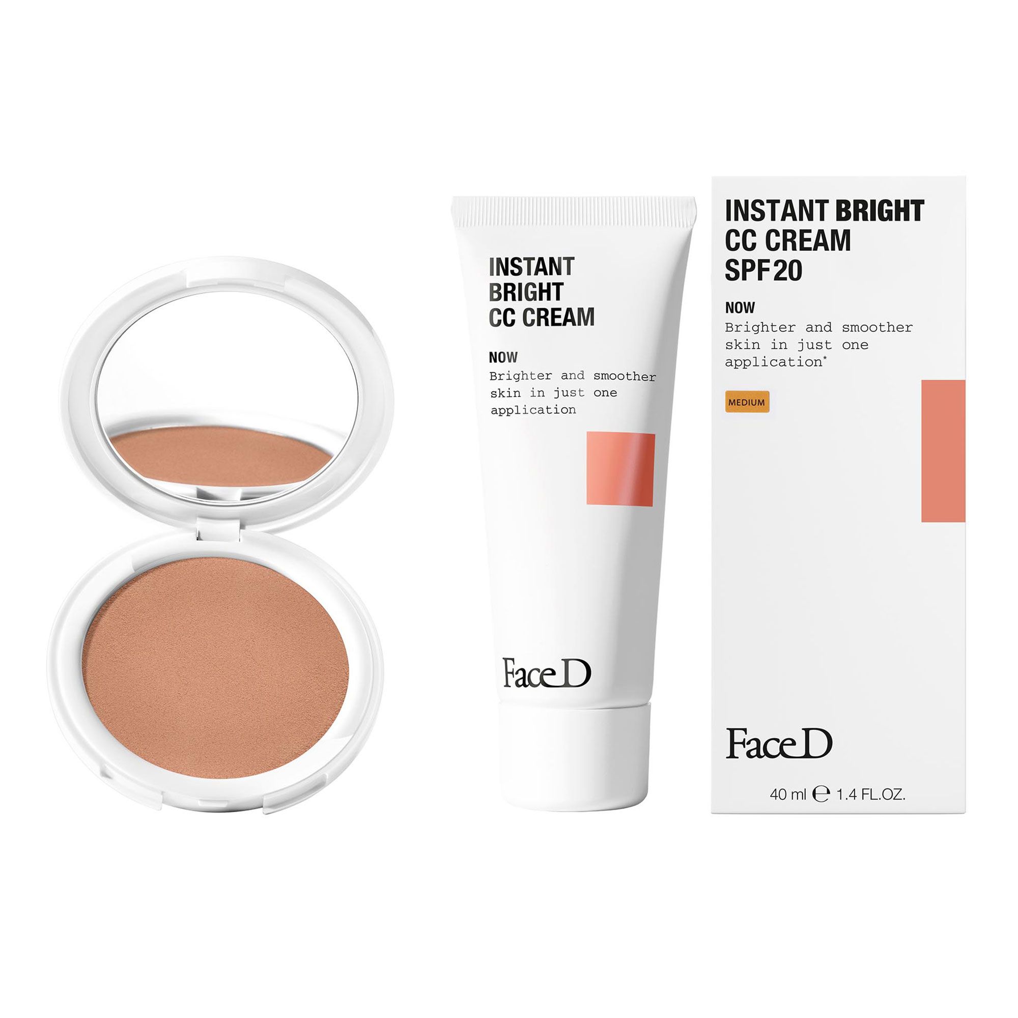 Face-D
2 CC Cream: Compact
Touch (8,5g) e
Instant Bright (40ml)