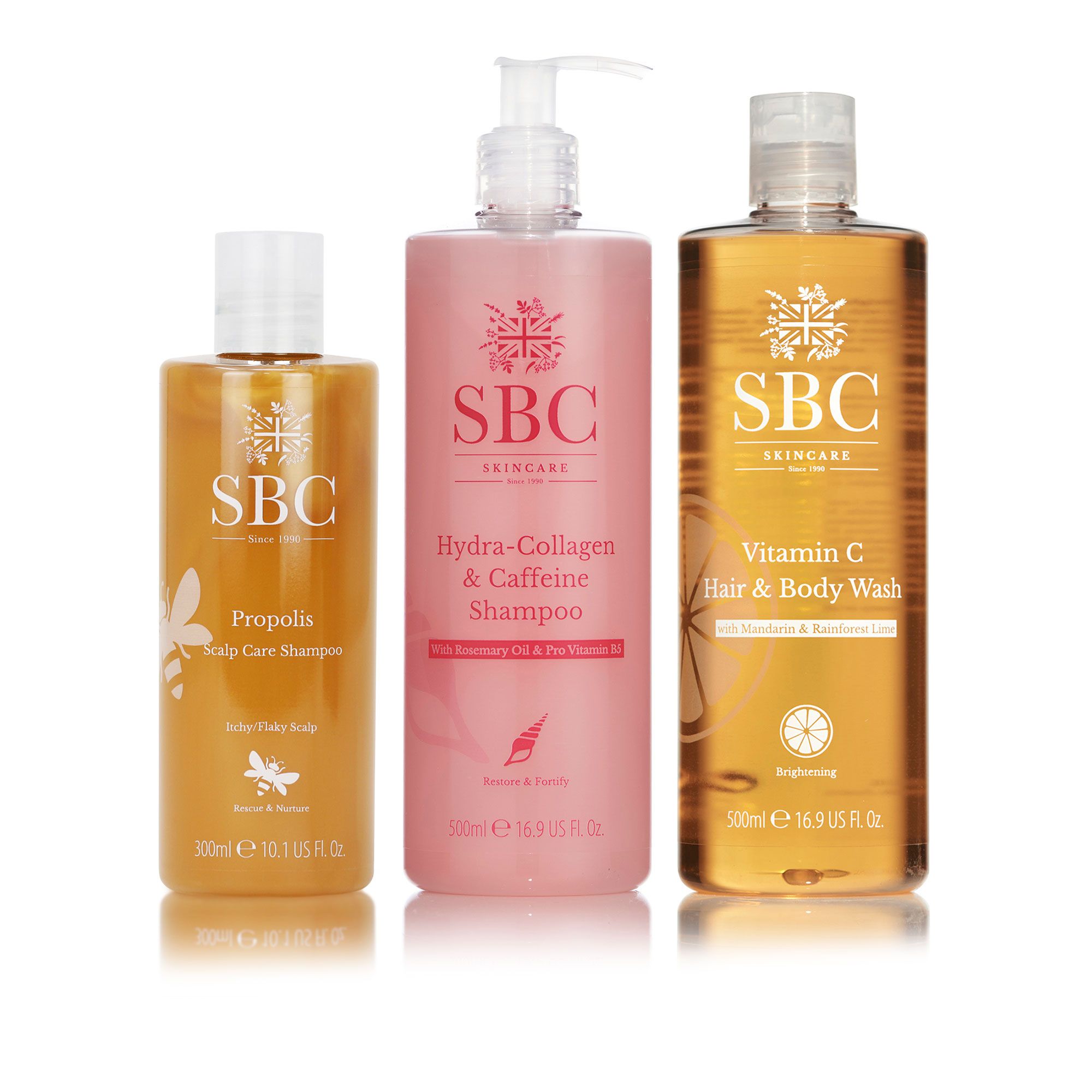 SBC Shampoo Propolis, shampoo Caffeine, detergente Vitamin C
