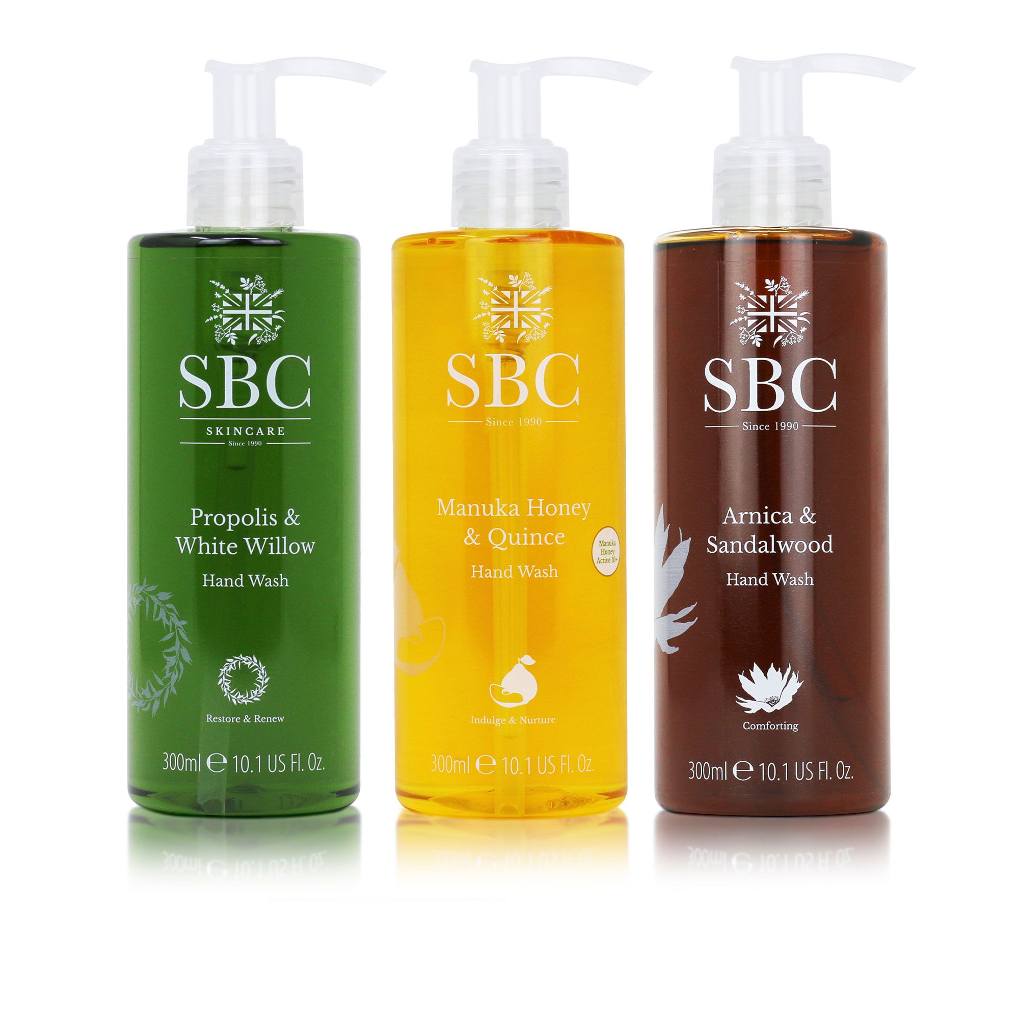 SBC
Kit detergenti mani:
propoli, miele Manuka
e arnica (3x300 ml)