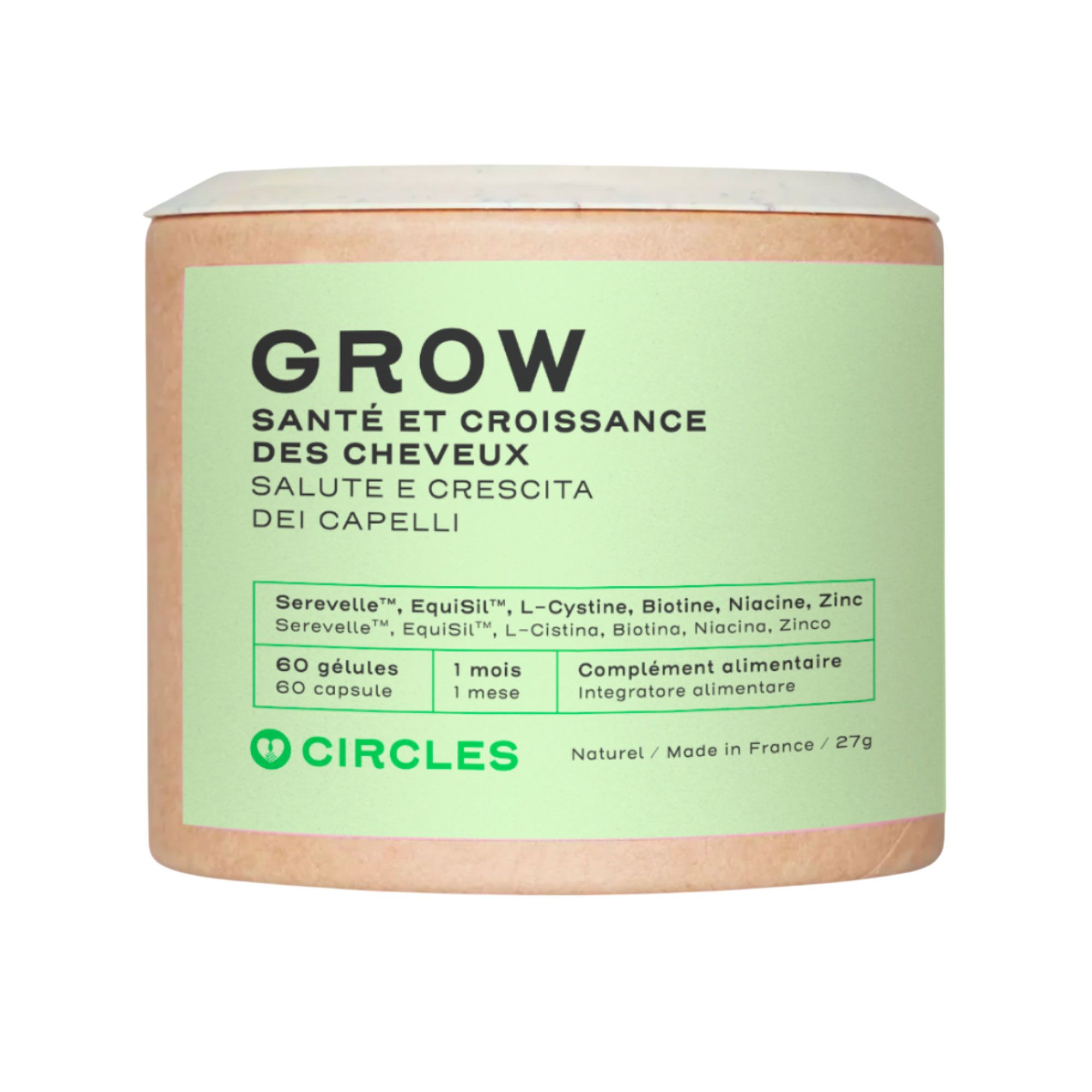 Circles
GROW
Benessere dei capelli
Integratore (60 cps)