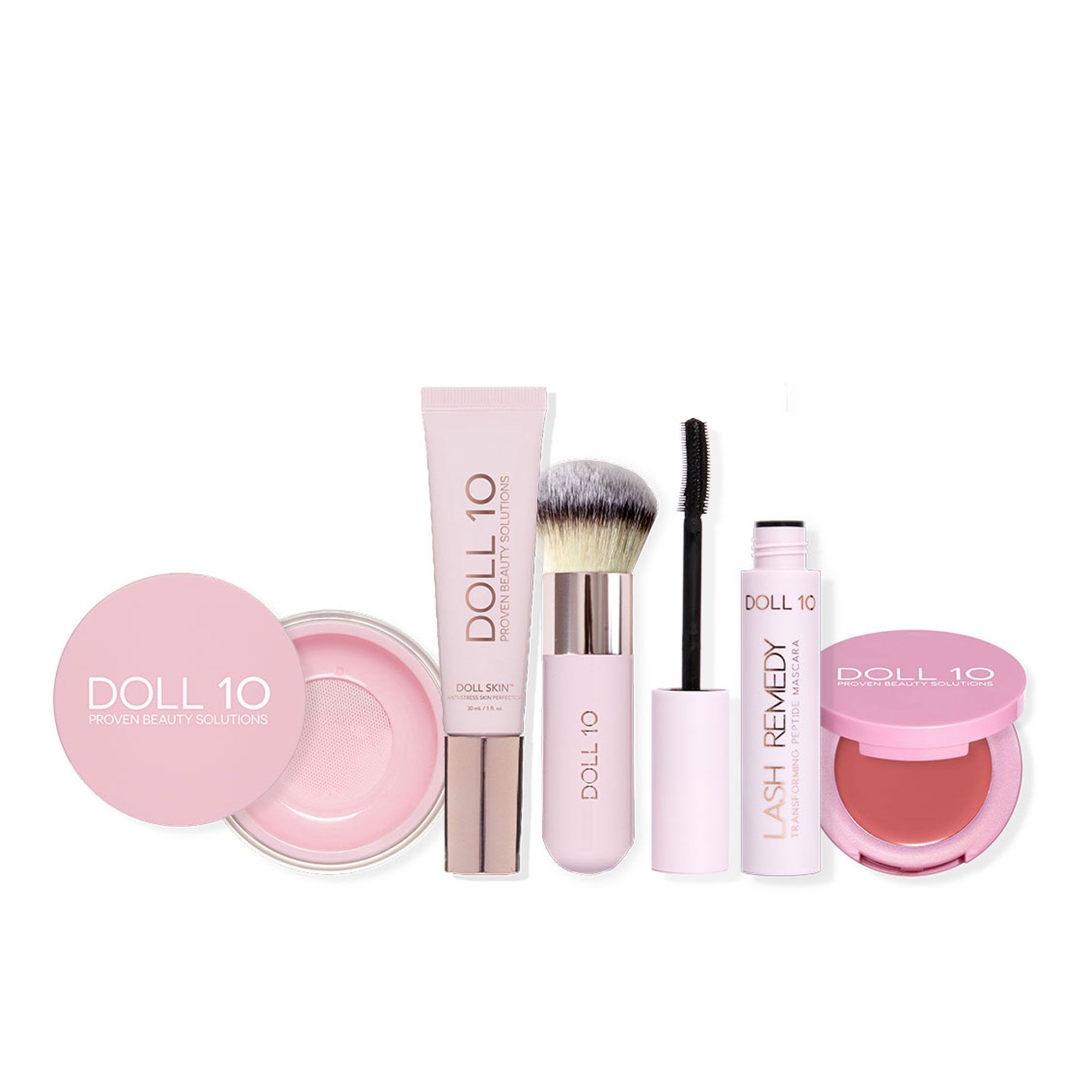 QVC Doll10 Kit make-up 5 pezzi: fondotinta blush cipria rosa mascara