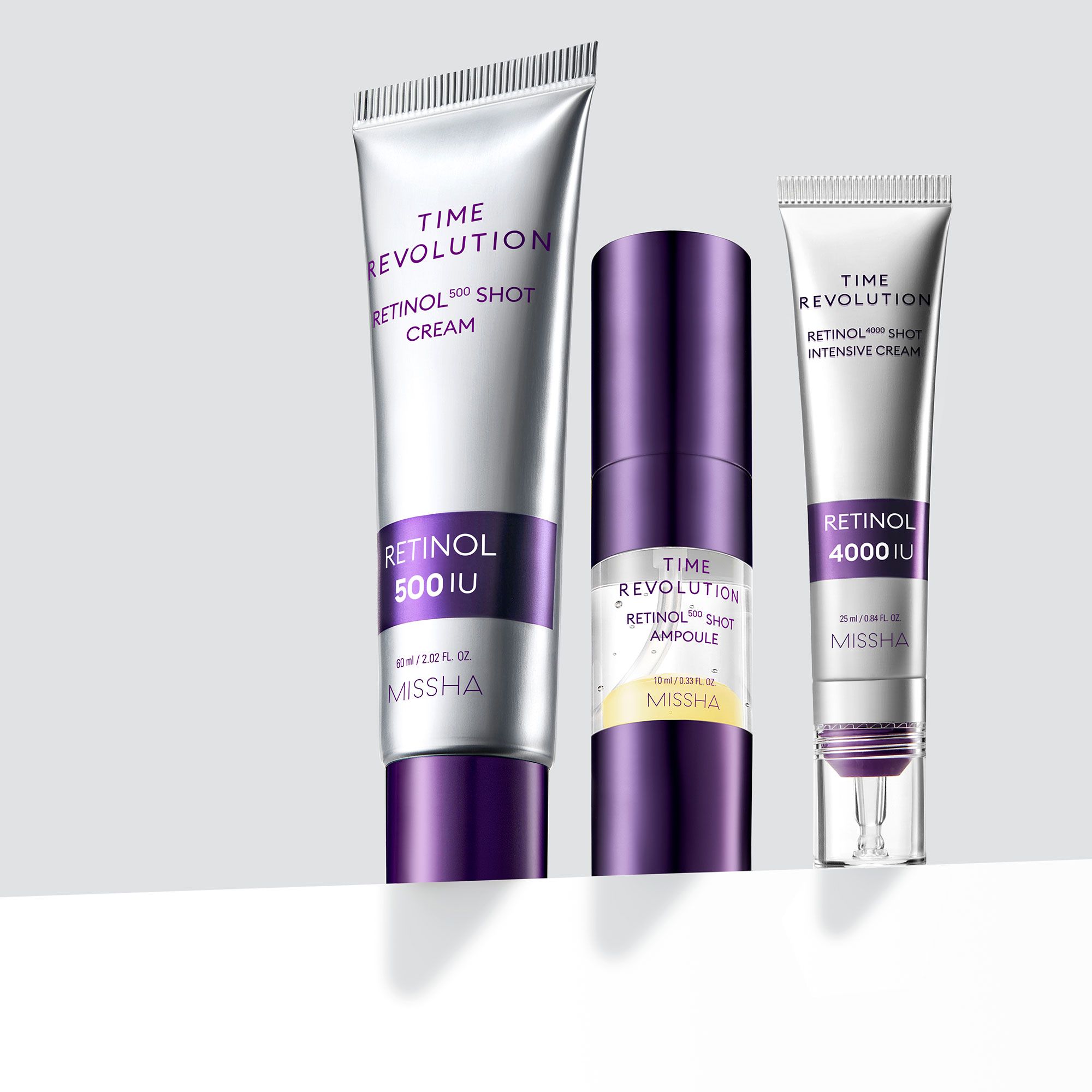 Missha
Time Revolution
Retinol: crema viso,
crema intensiva,siero