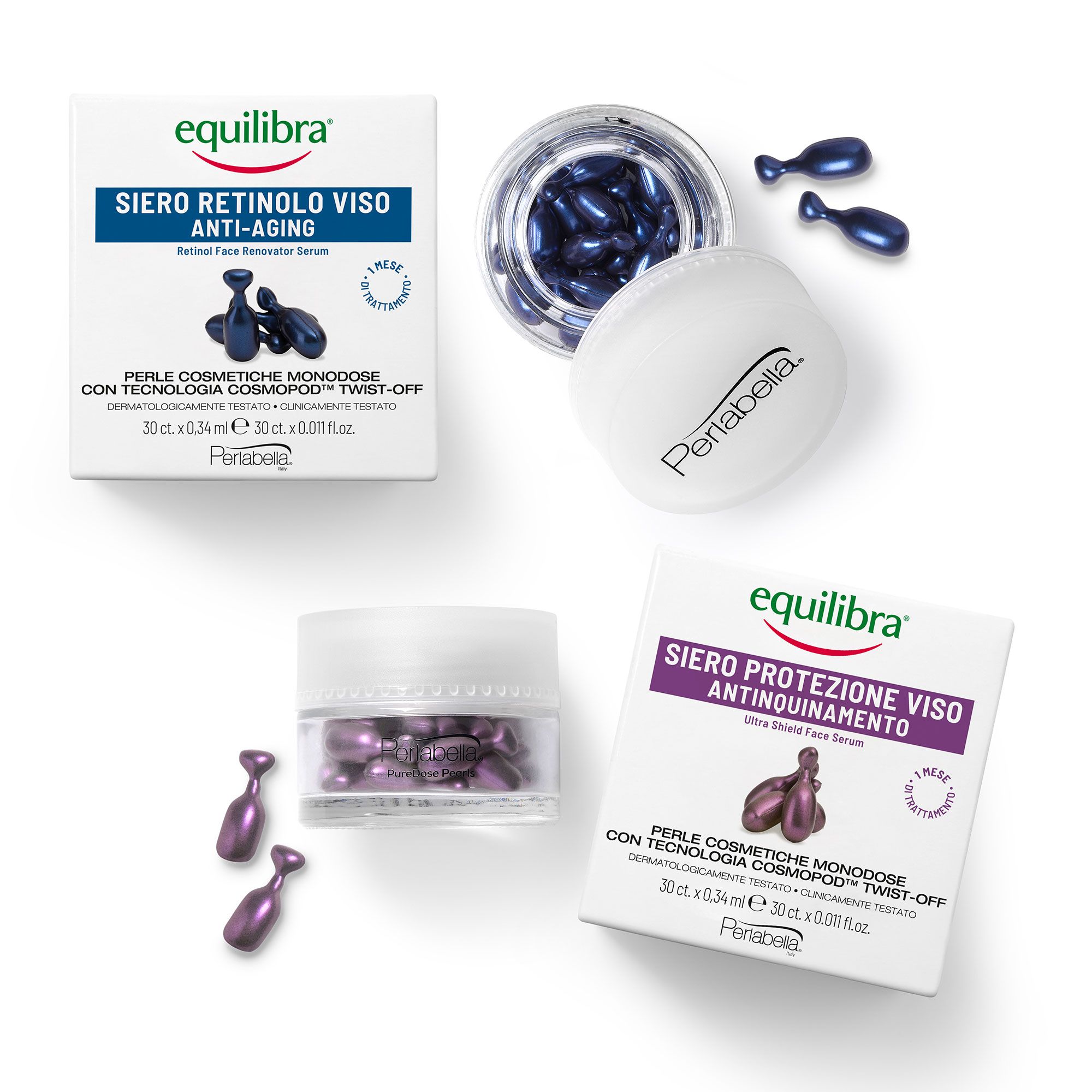 Equilibra®
Kit 2 sieri viso:
Protezione e
Retinolo (2x30perle)